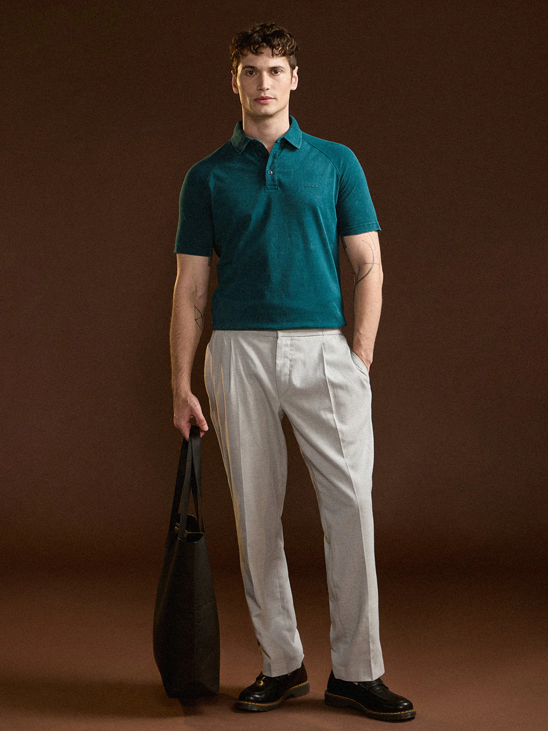 Men Teal Solid Regular Fit Polo Collar T-shirt - Image 4