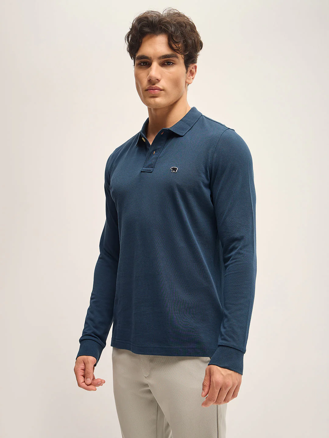 Men Teal Solid Regular Fit Polo Collar T-shirt - Image 3