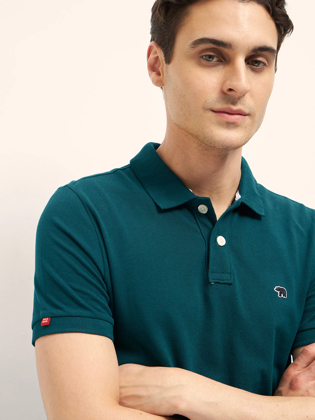 Men Teal Solid Regular Fit Polo - Image 5