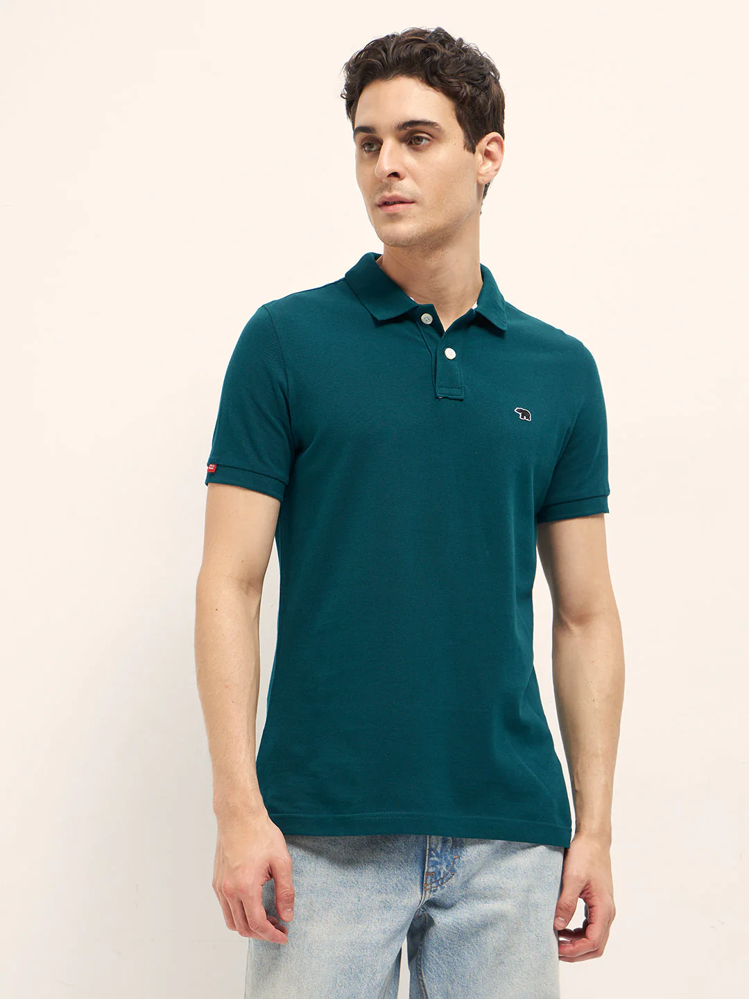 Men Teal Solid Regular Fit Polo - Image 6