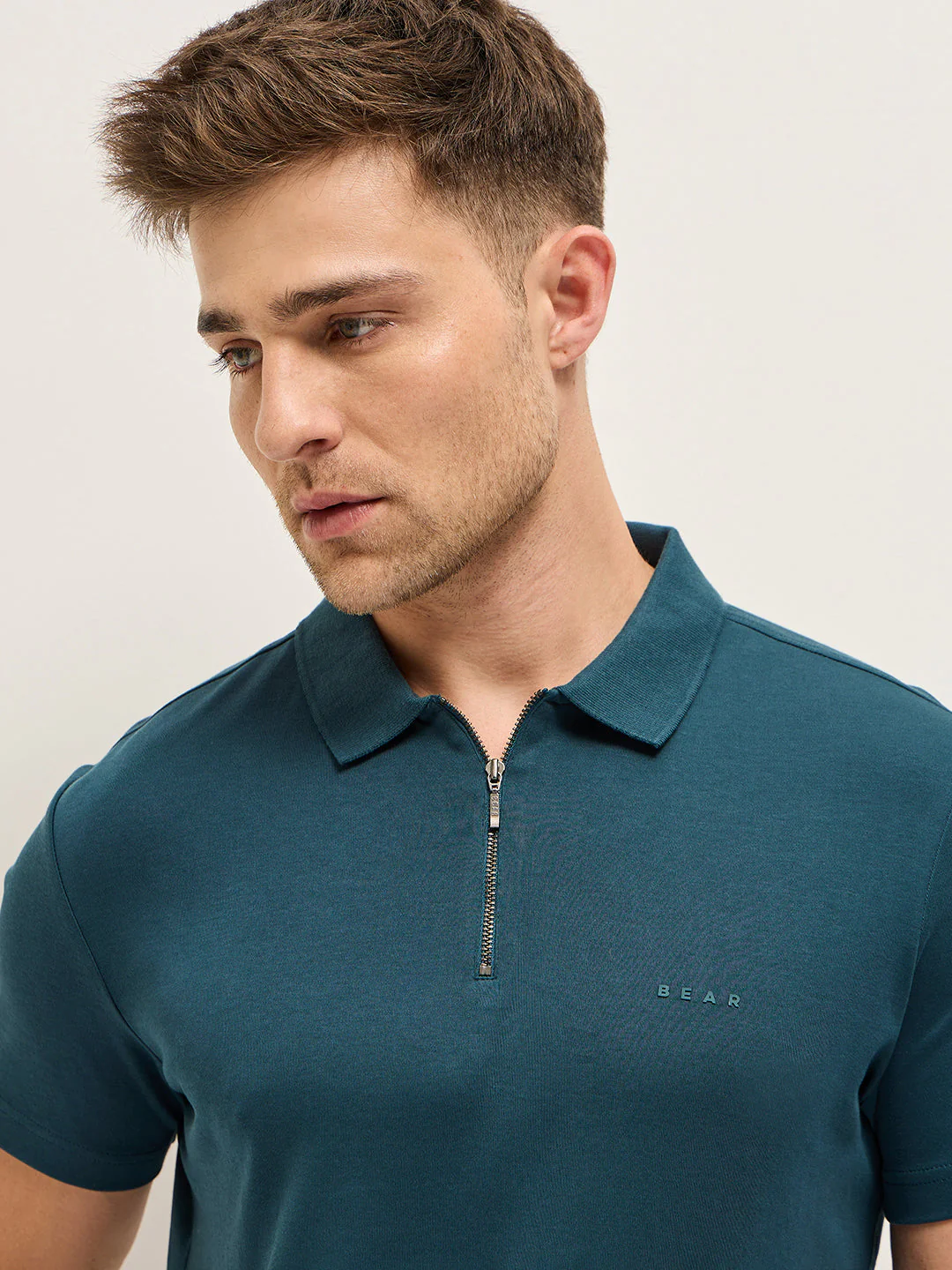 Men Teal Solid Regular Fit Polo T-shirt - Image 5