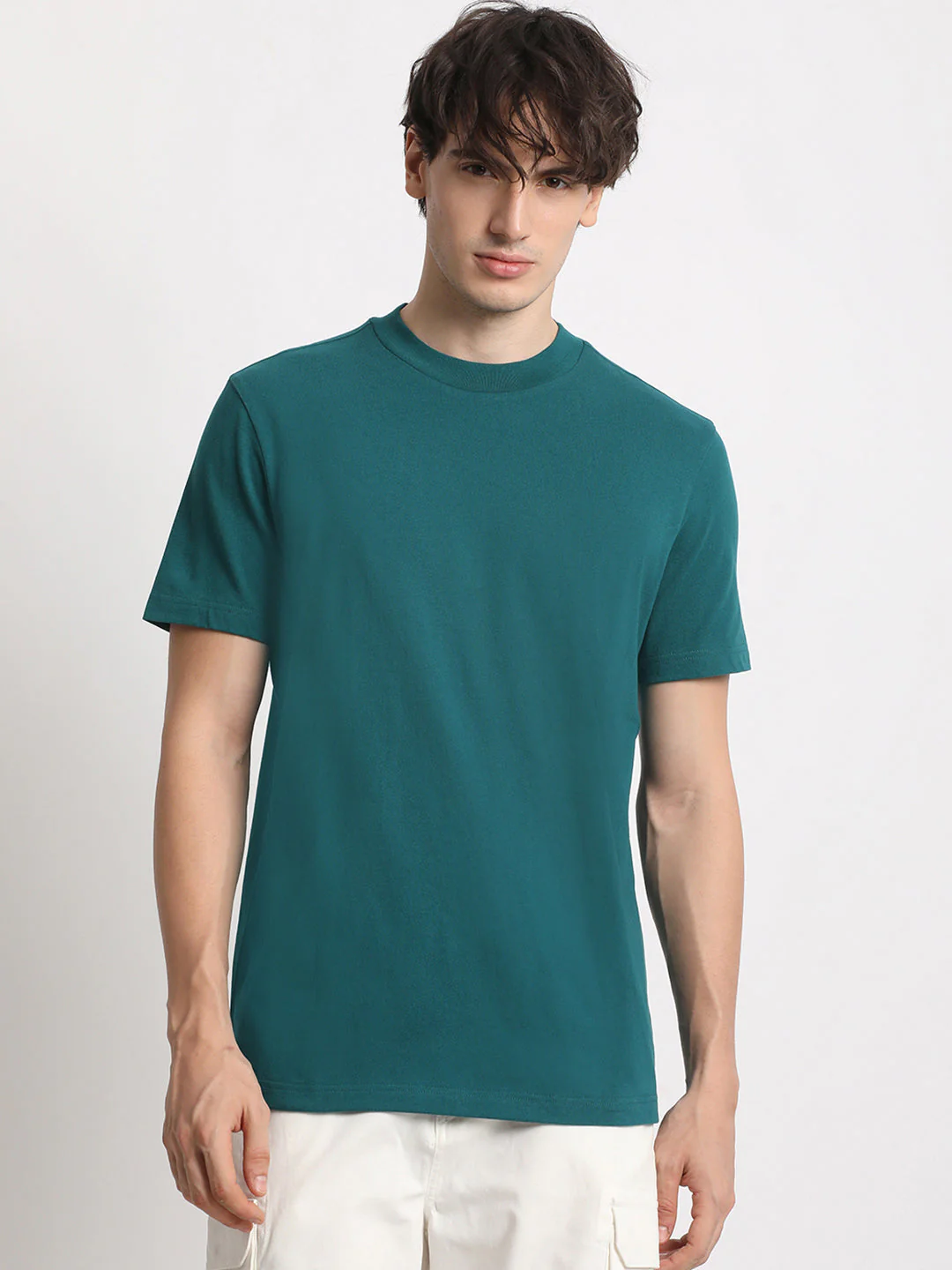 Men Teal Solid Regular Fit Round Neck T Shirt | The Bear House - Image 2