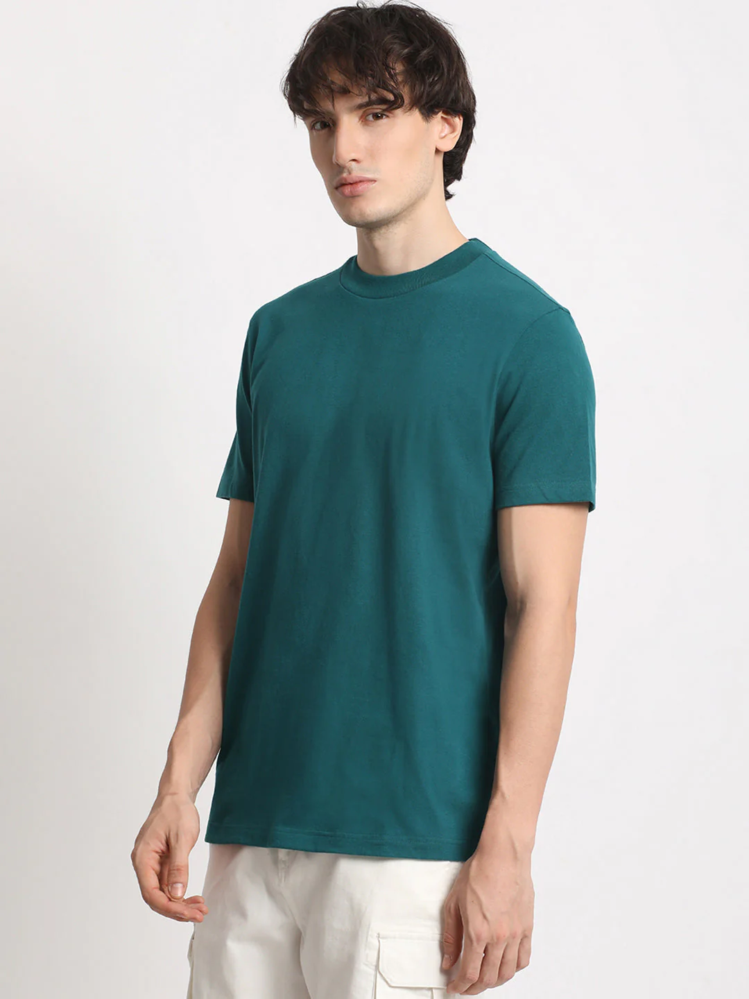 Men Teal Solid Regular Fit Round Neck T Shirt | The Bear House - Image 3