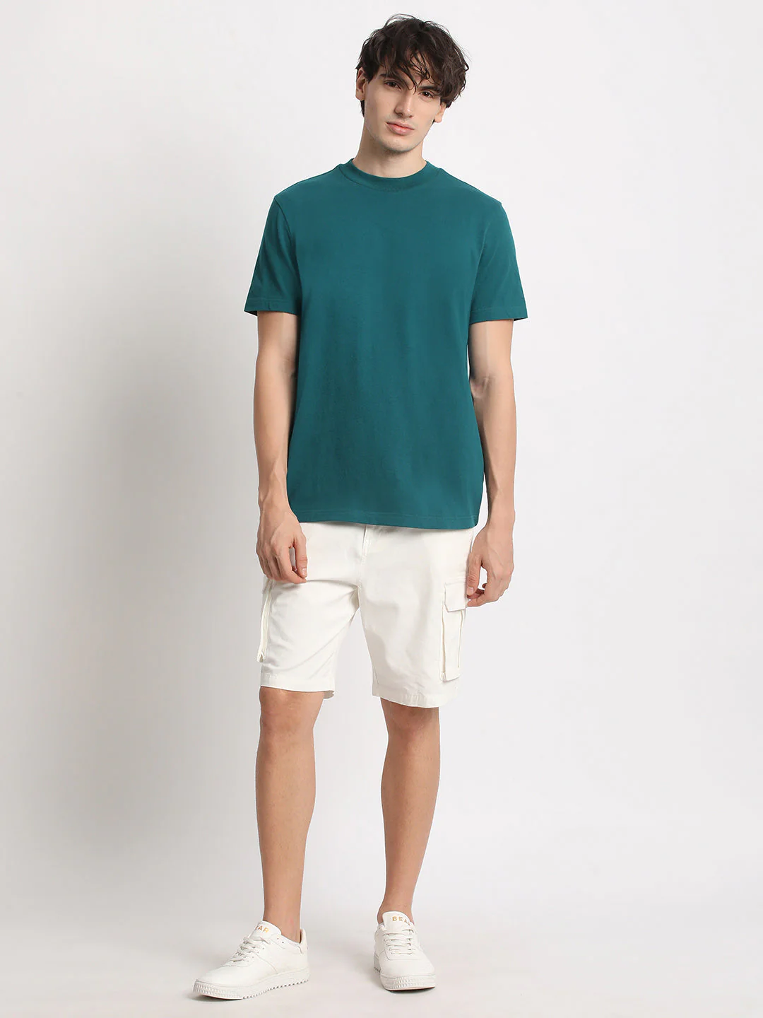 Men Teal Solid Regular Fit Round Neck T Shirt | The Bear House - Image 5