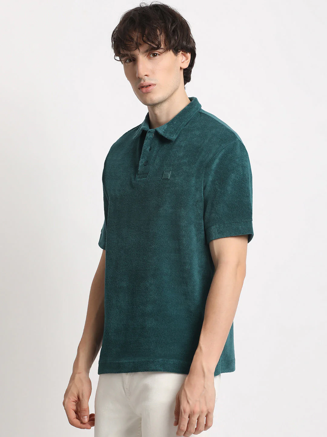 Men  Teal Solid Relaxed Fit Polo T-shirt - Image 3