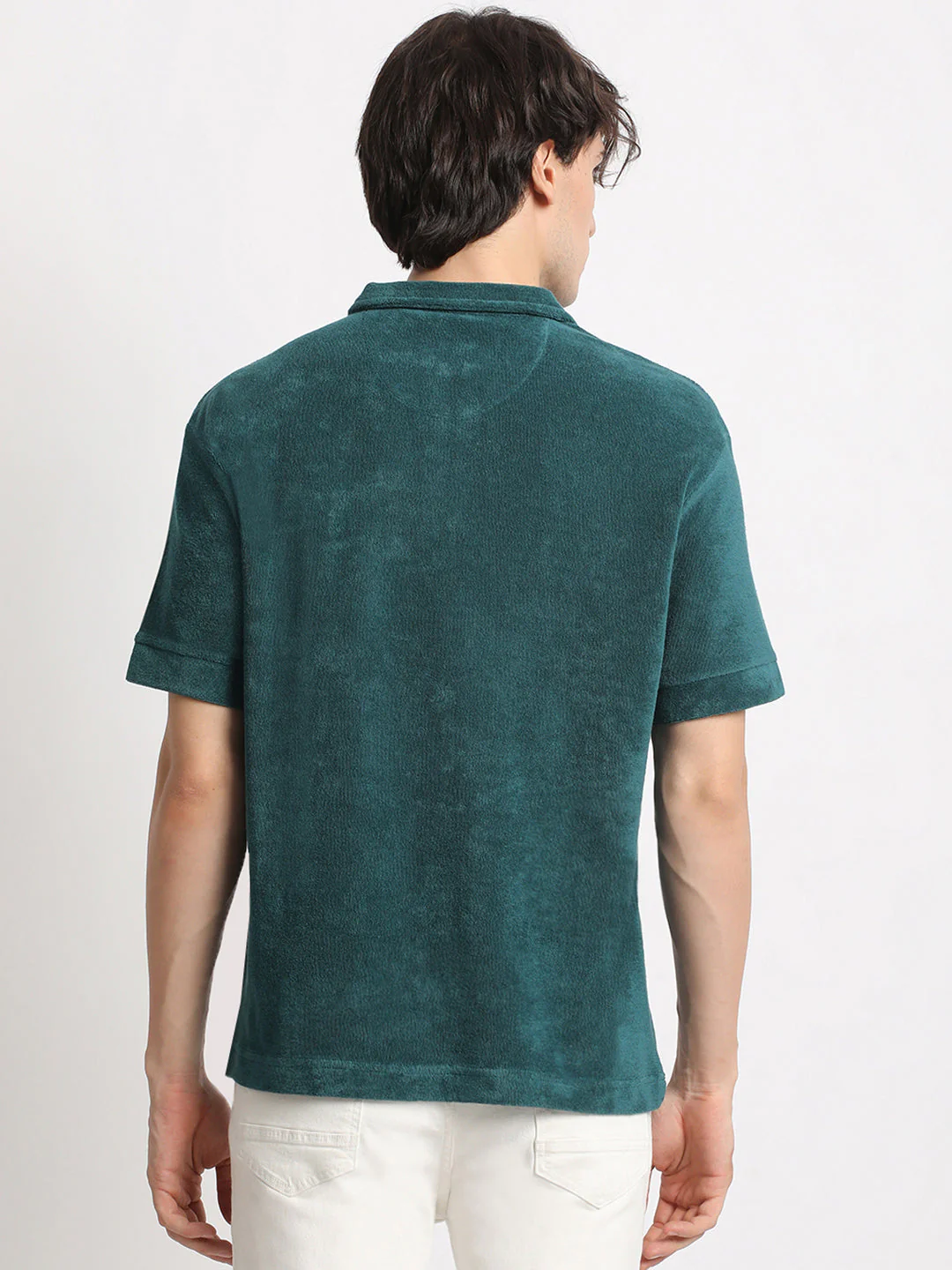 Men  Teal Solid Relaxed Fit Polo T-shirt - Image 4