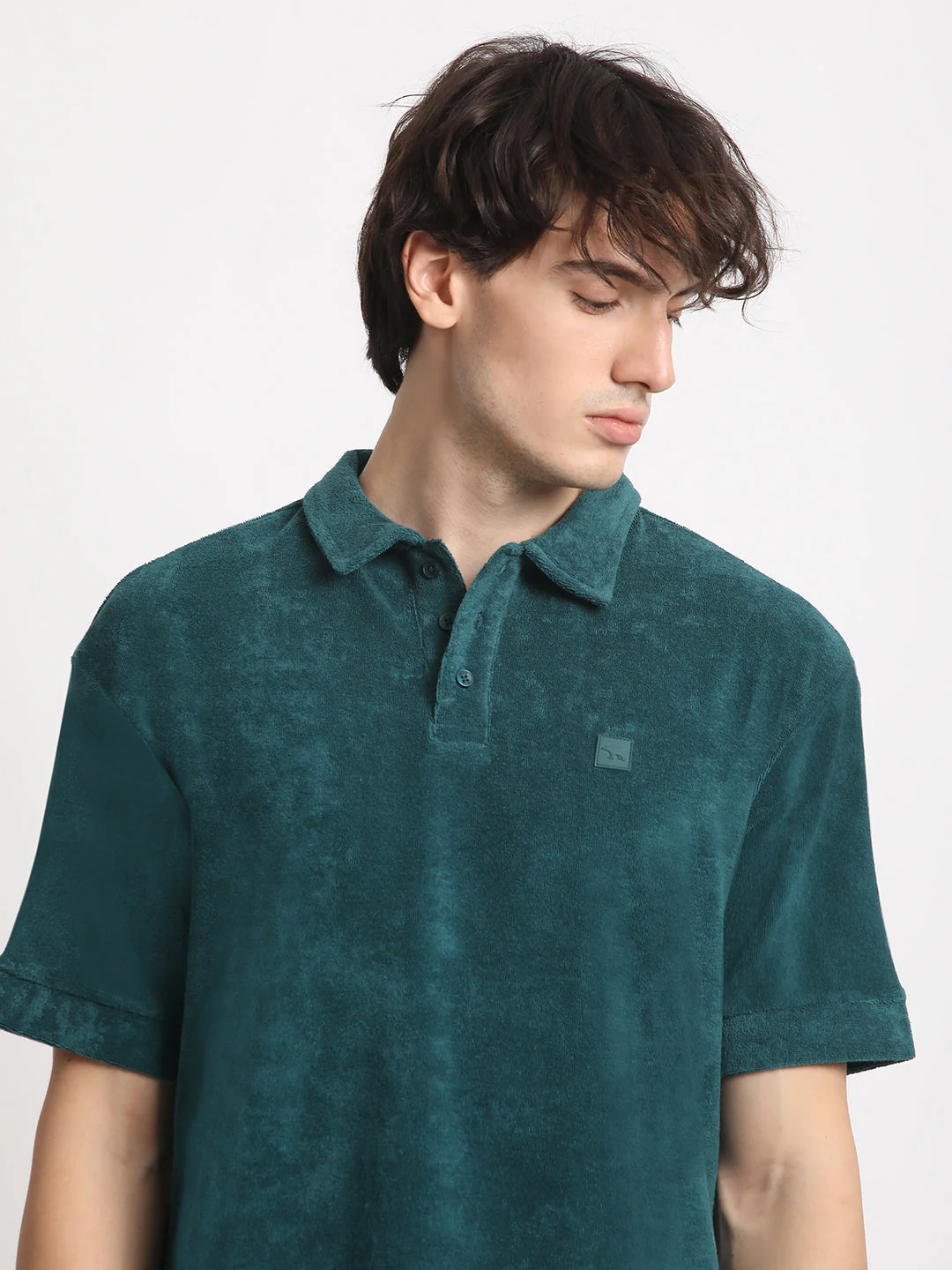 Men  Teal Solid Relaxed Fit Polo T-shirt - Image 6