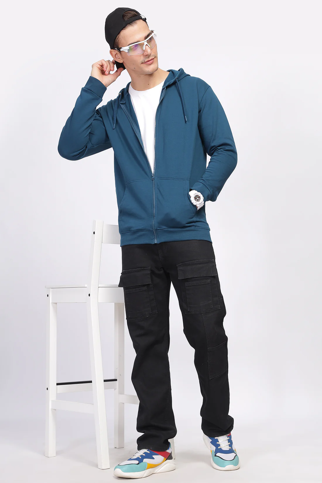Men Teal Sweatshirt With Zipper Hoodies - Image 7