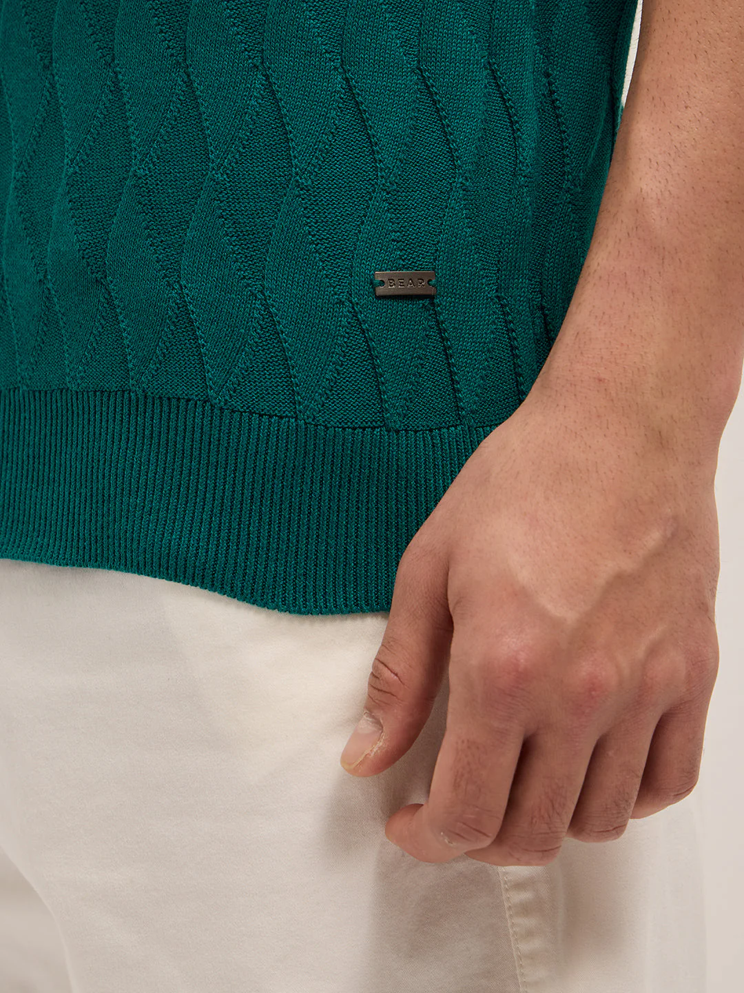 Men Teal Textured Knit Design Regular Fit Polo - Image 6