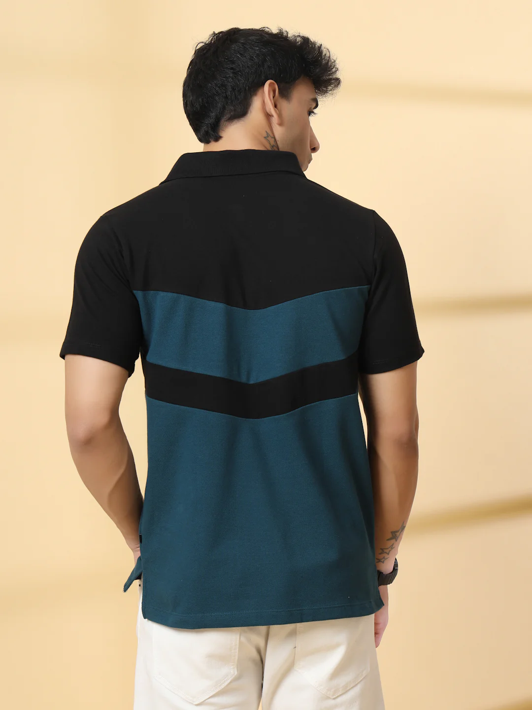 Men Teal Textured Polo T-Shirt - Image 5