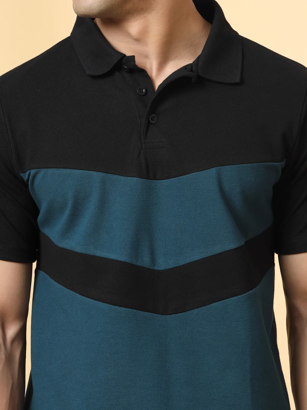 Men Teal Textured Polo T-Shirt - Image 6