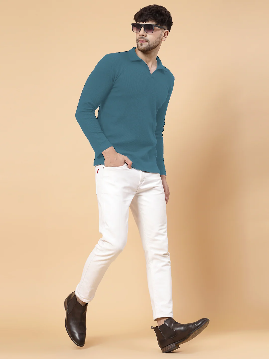 Men Teal Waffle T-shirt - Image 2