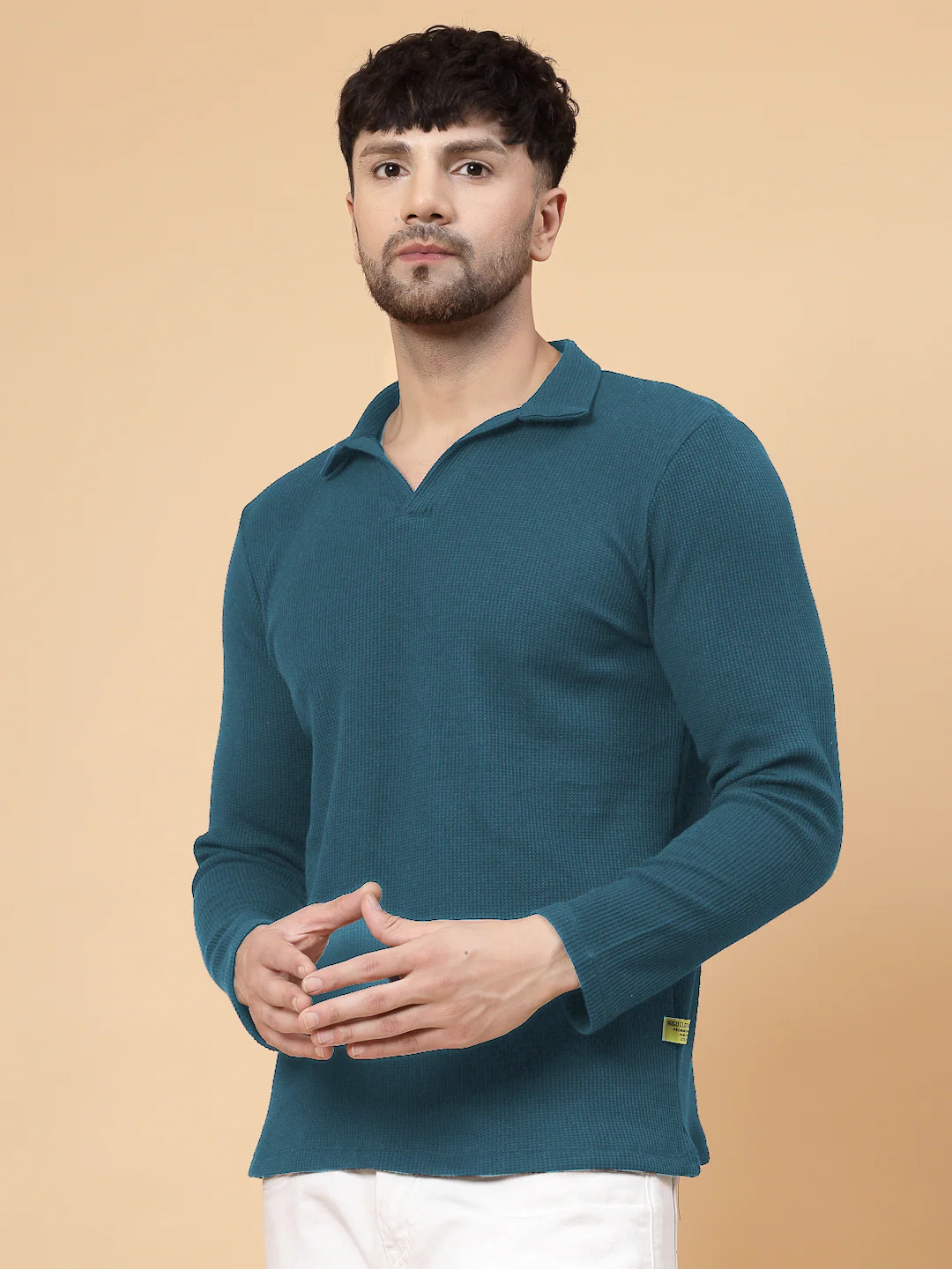 Men Teal Waffle T-shirt - Image 3