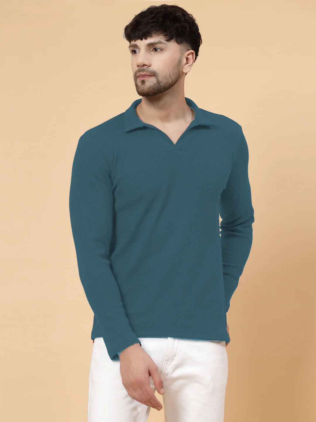 Men Teal Waffle T-shirt - Image 4