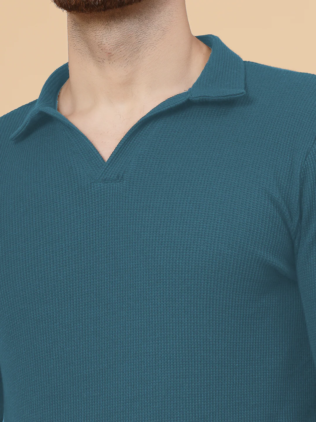 Men Teal Waffle T-shirt - Image 6