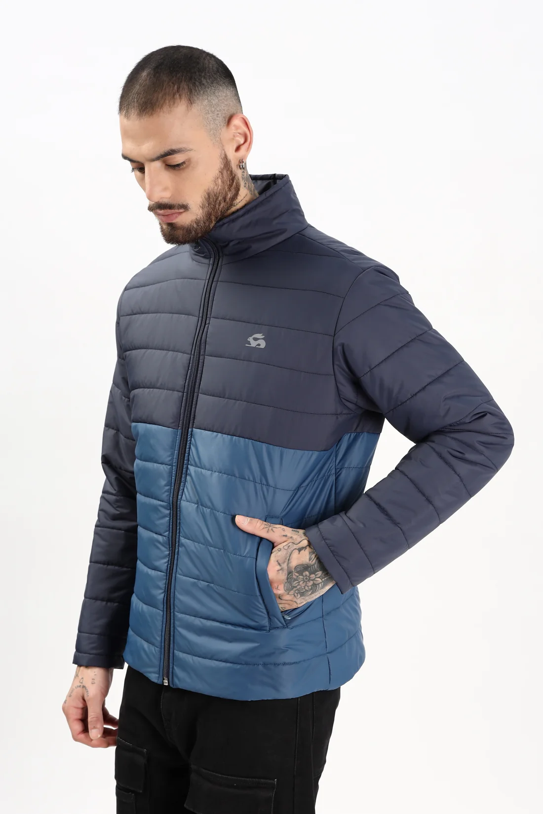 Men Teal Winter Ready Bomber Jacket - Image 3