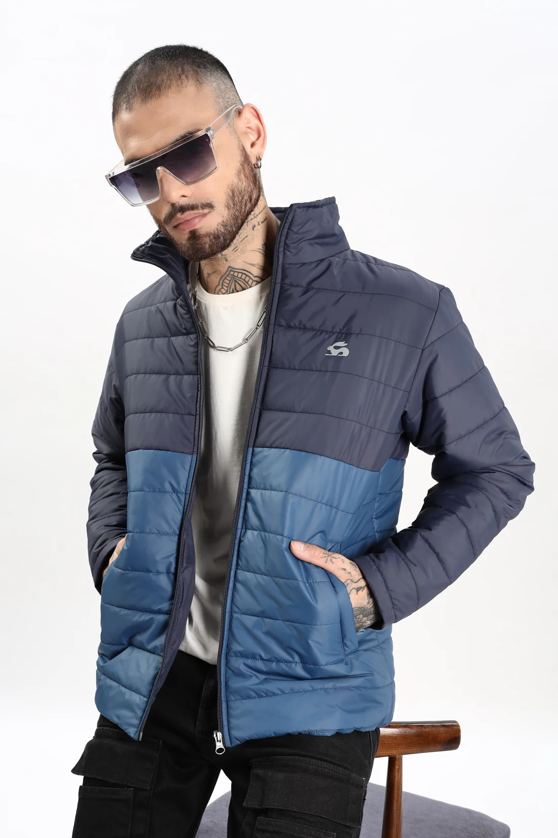 Men Teal Winter Ready Bomber Jacket - Image 7