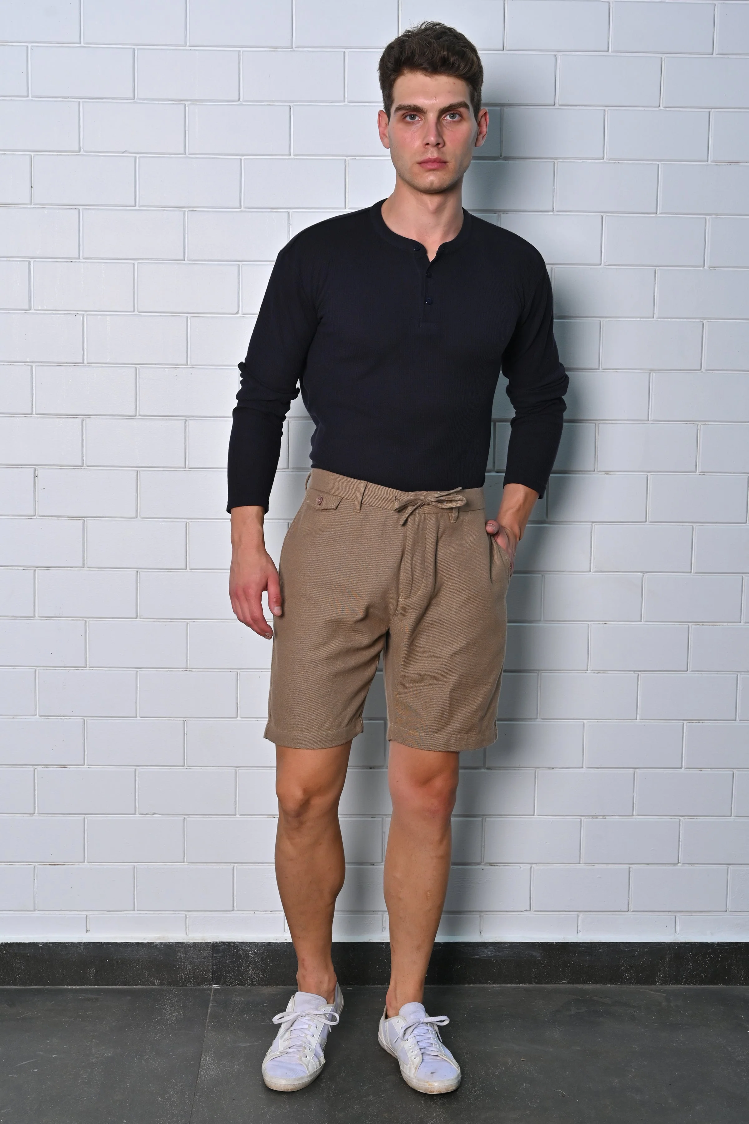 Men Terry Cotton Comfort Shorts Khaki - Image 4