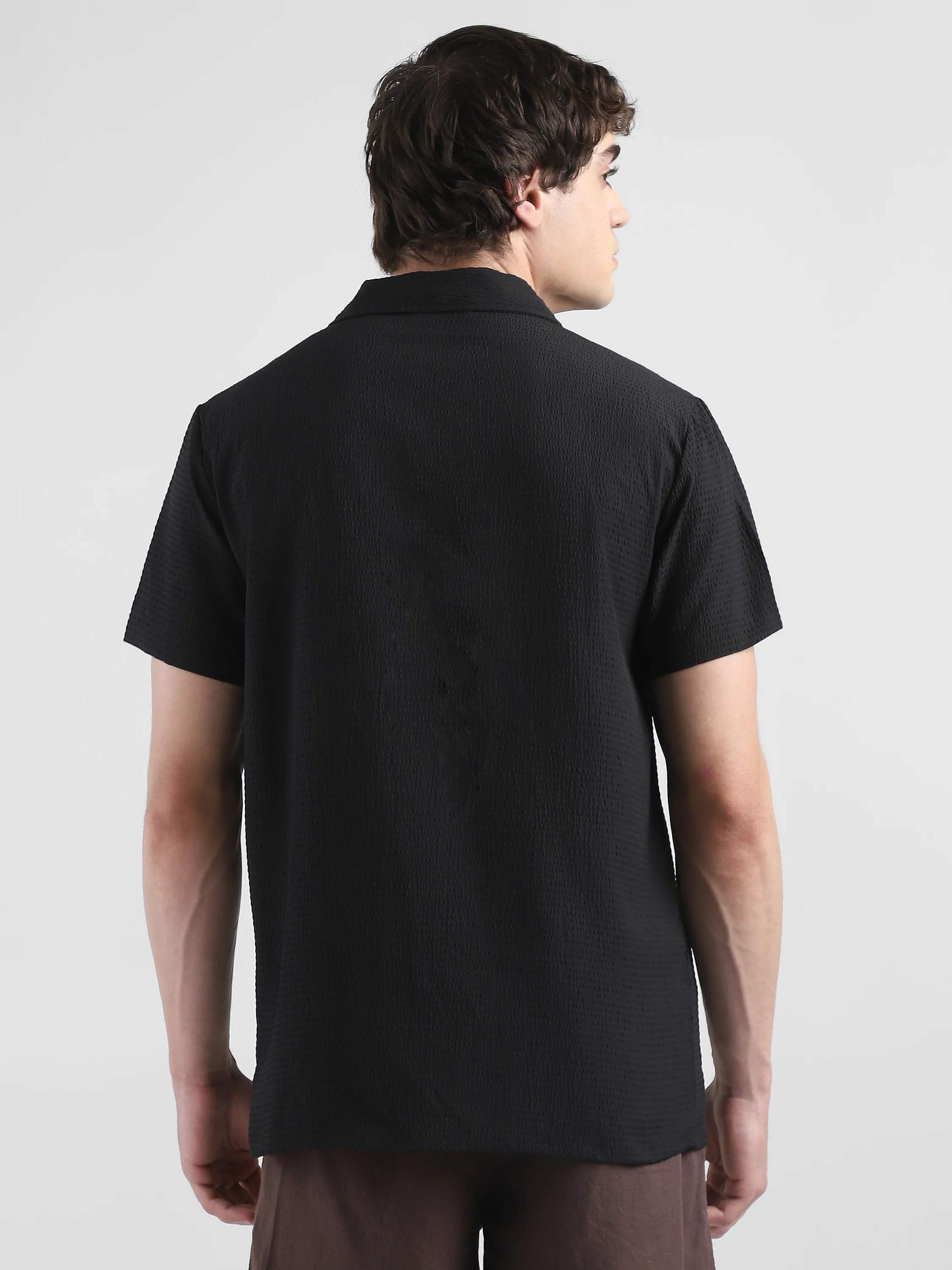 Men Textured Casual Black Shirt - Image 5