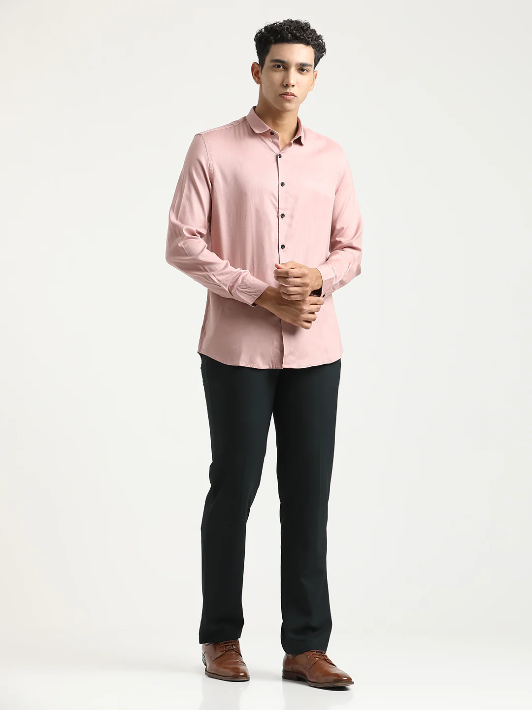 Men Textured Cotton Shirt with Dobby Weave - Image 3