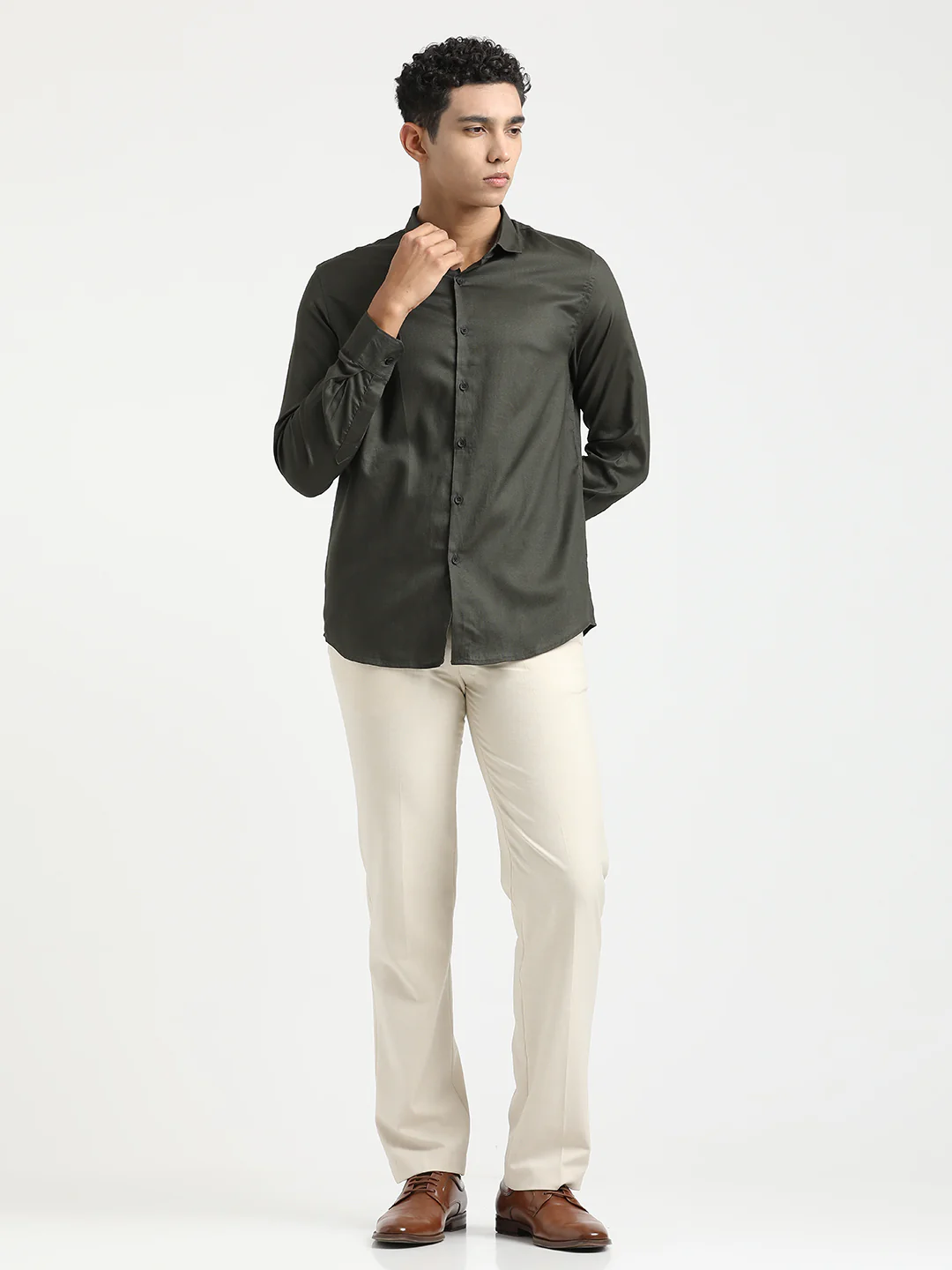 Men Textured Cotton Shirt with Dobby Weave - Image 3