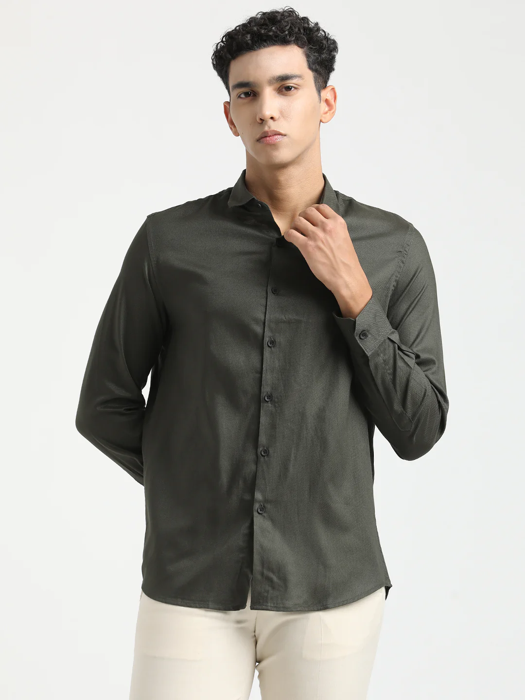 Men Textured Cotton Shirt with Dobby Weave - Image 4