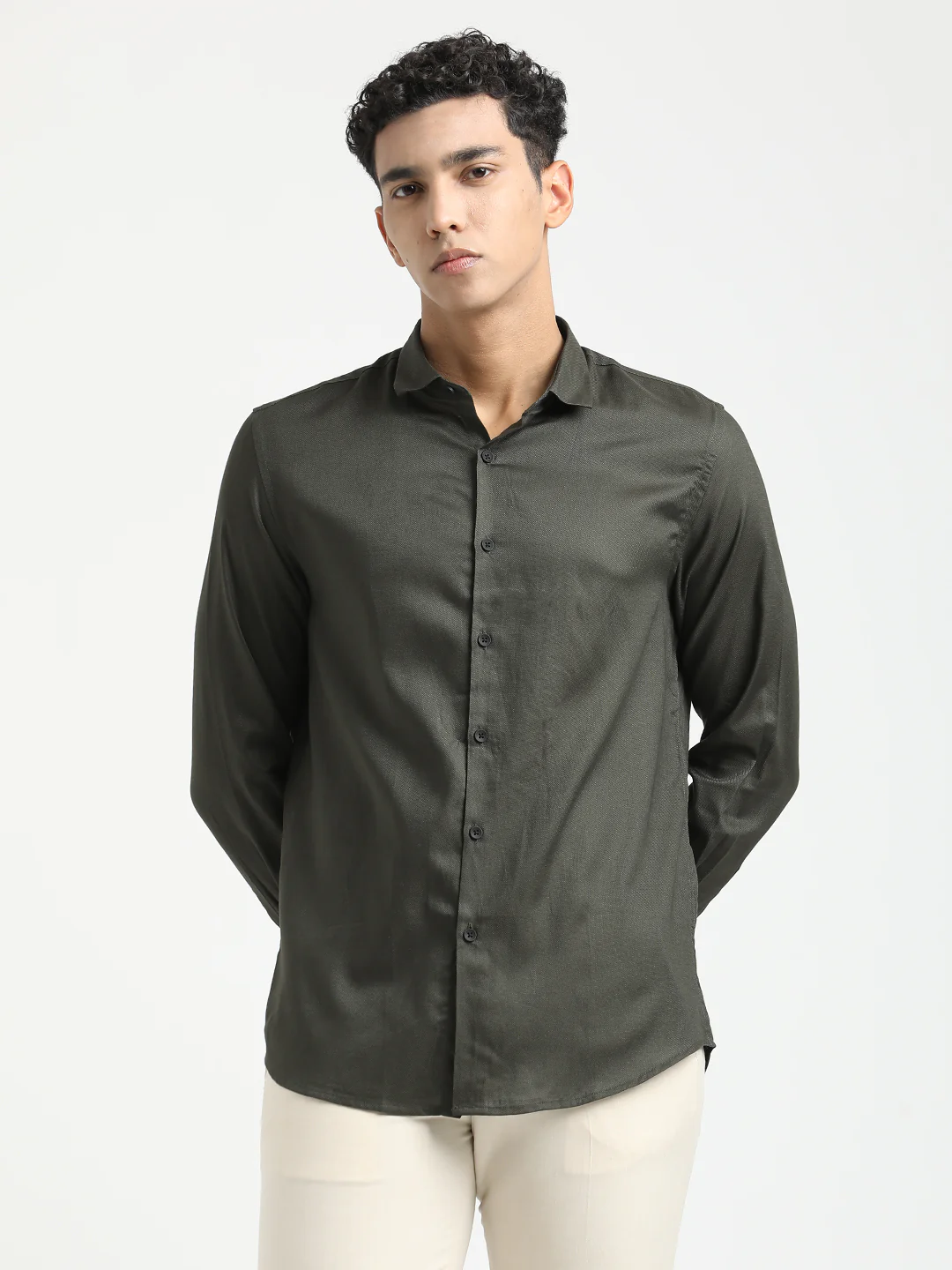 Men Textured Cotton Shirt with Dobby Weave - Image 5