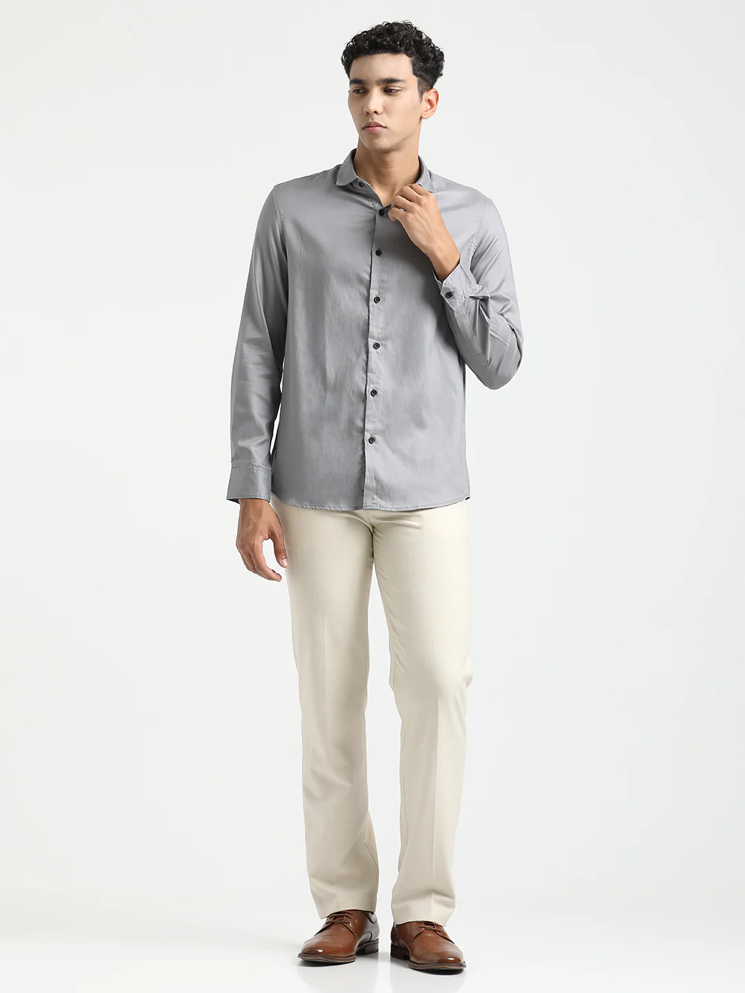 Men Textured Cotton Shirt with Dobby Weave - Image 3