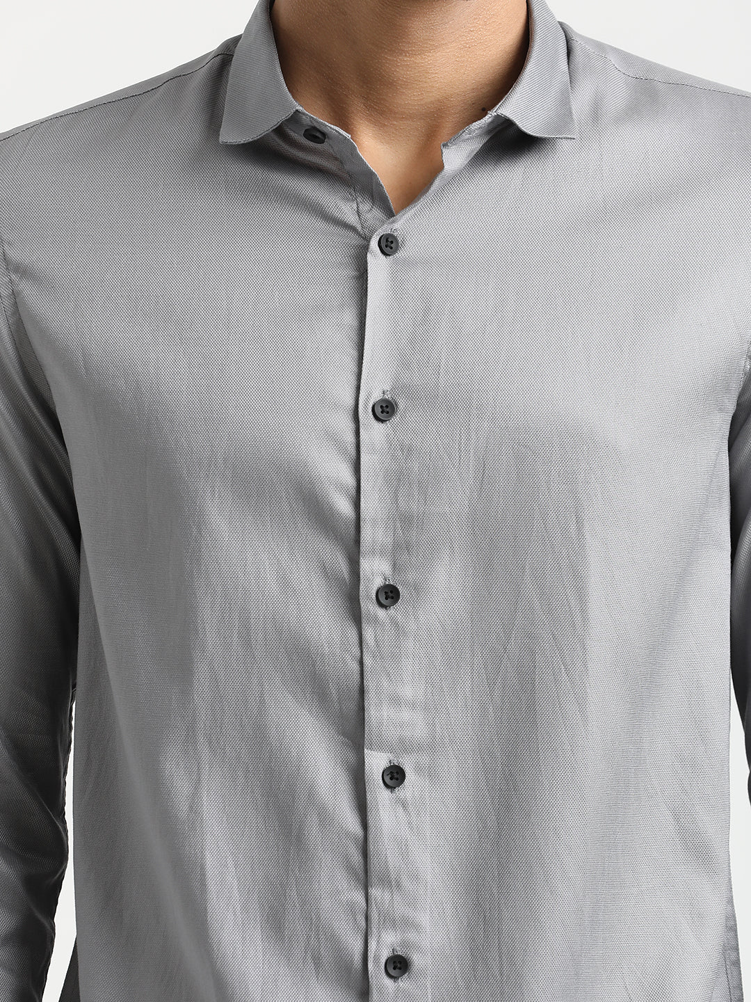 Men Textured Cotton Shirt with Dobby Weave - Image 5