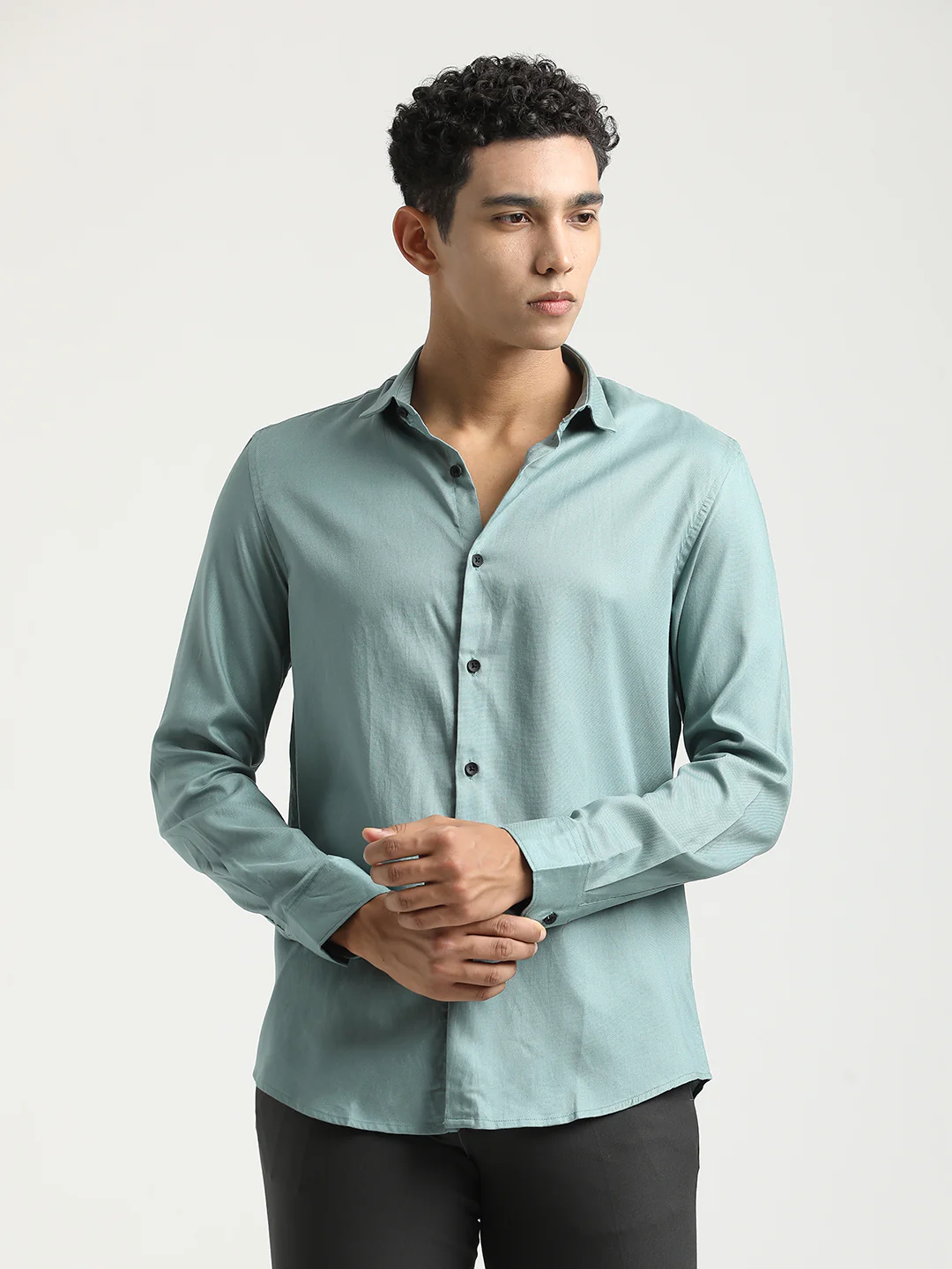 Men Textured Cotton Shirt with Dobby Weave