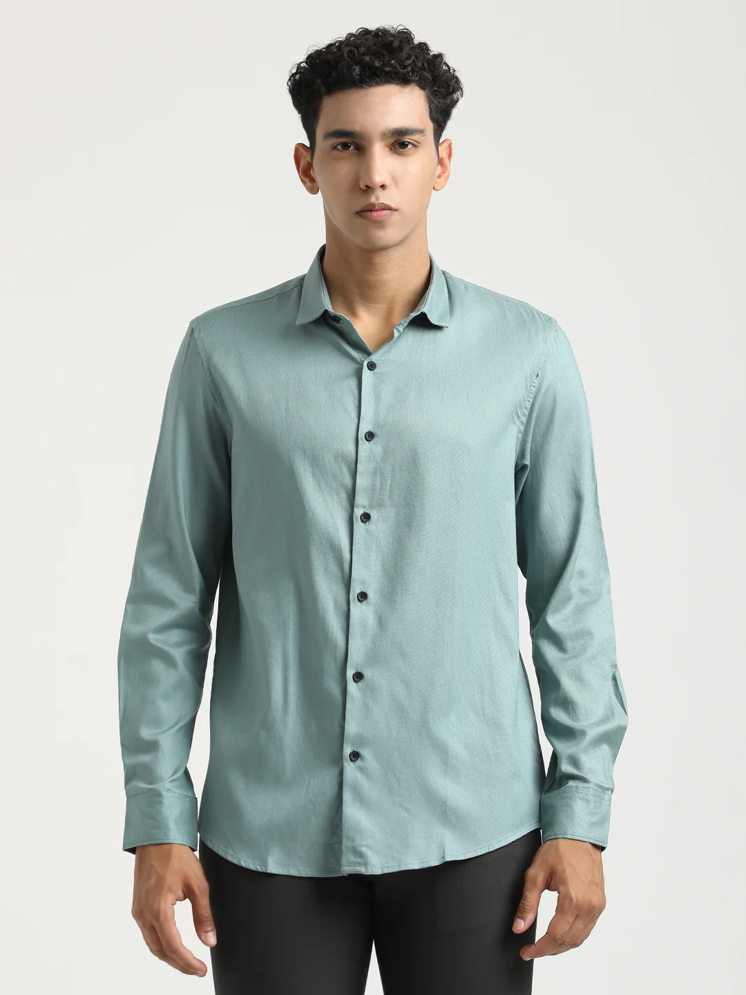 Men Textured Cotton Shirt with Dobby Weave - Image 3