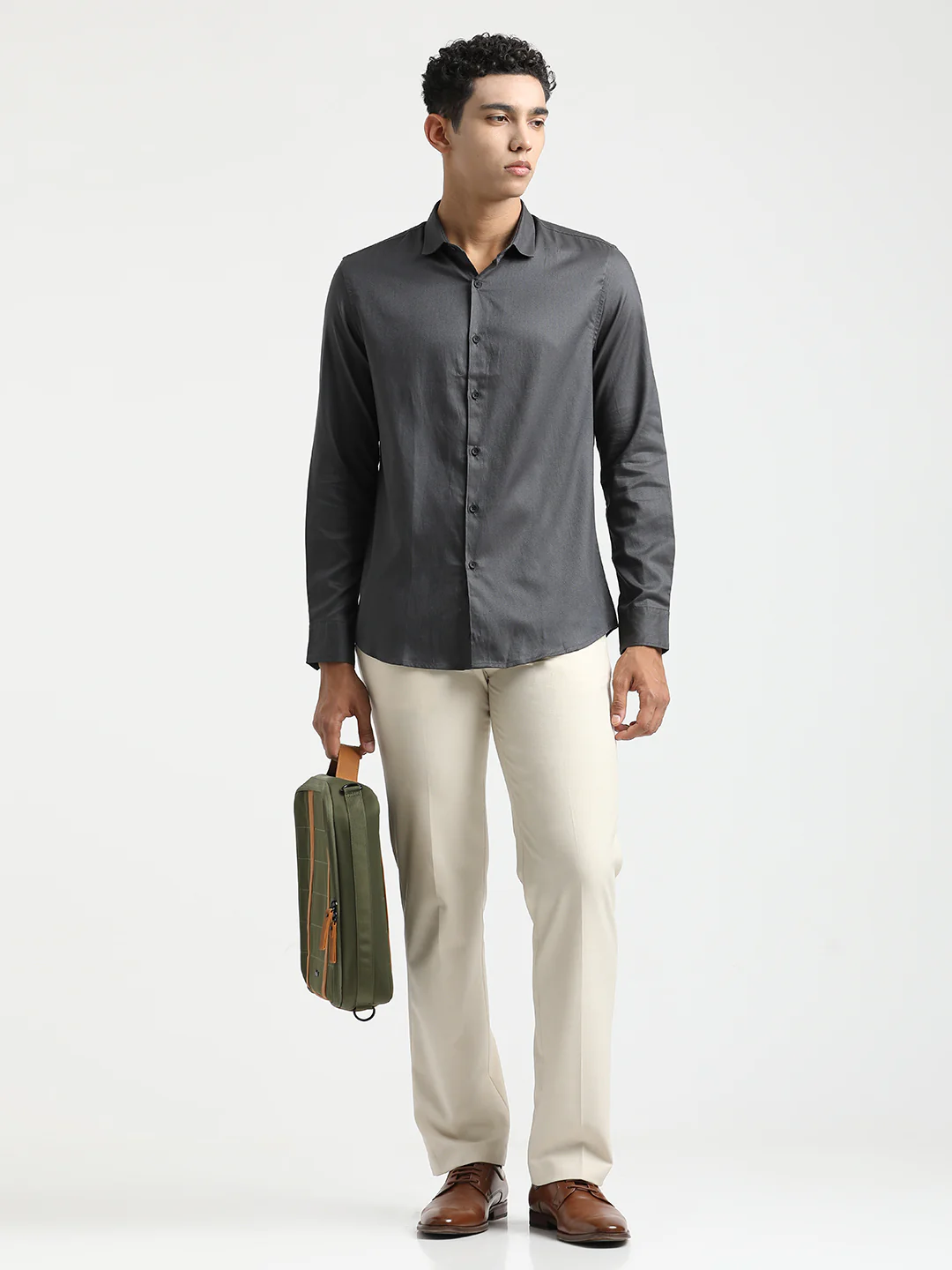 Men Textured Cotton Shirt with Dobby Weave - Image 3