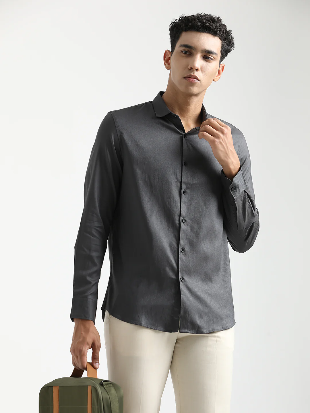 Men Textured Cotton Shirt with Dobby Weave - Image 4