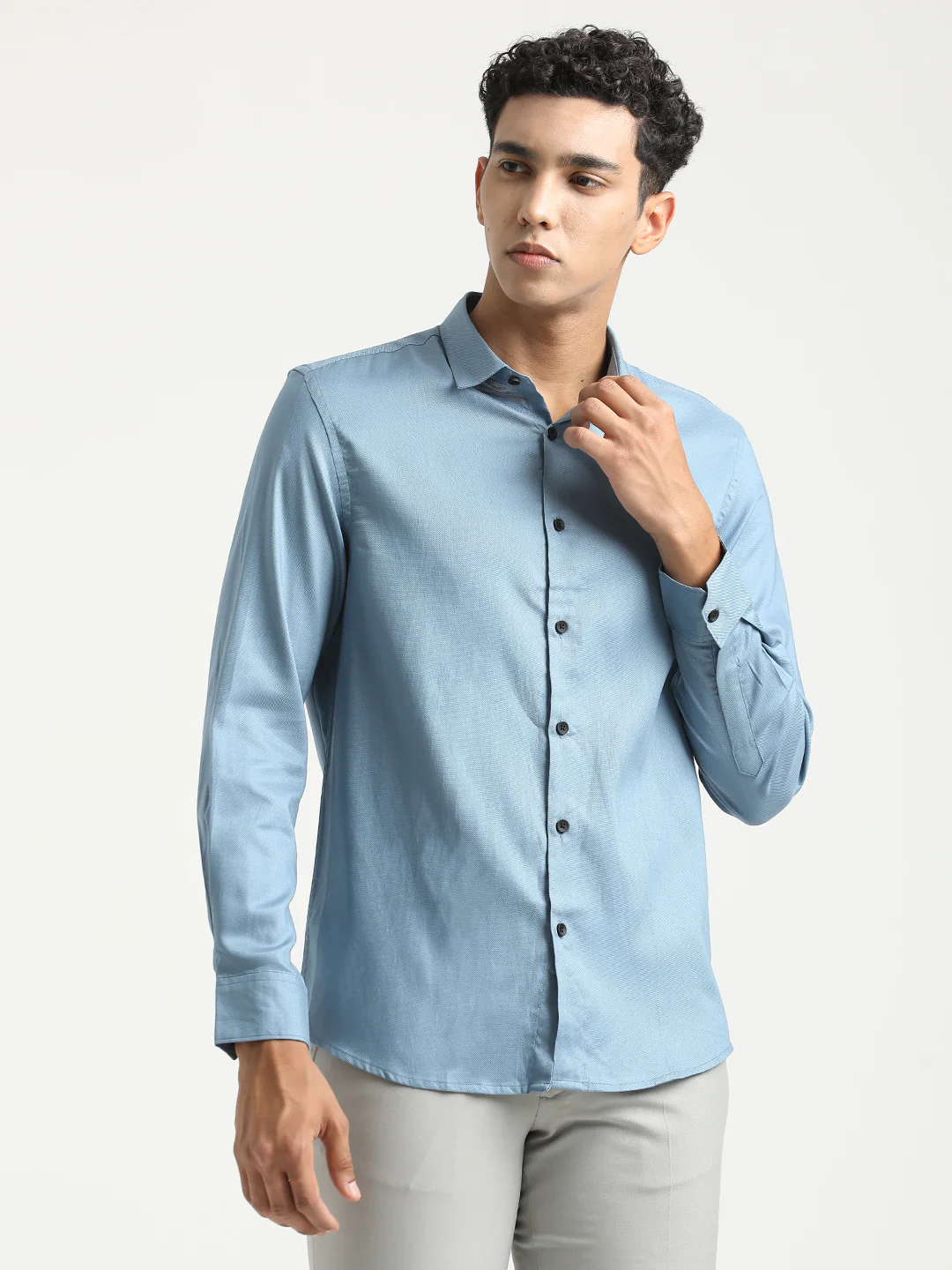 Men Textured Cotton Shirt with Dobby Weave - Image 4