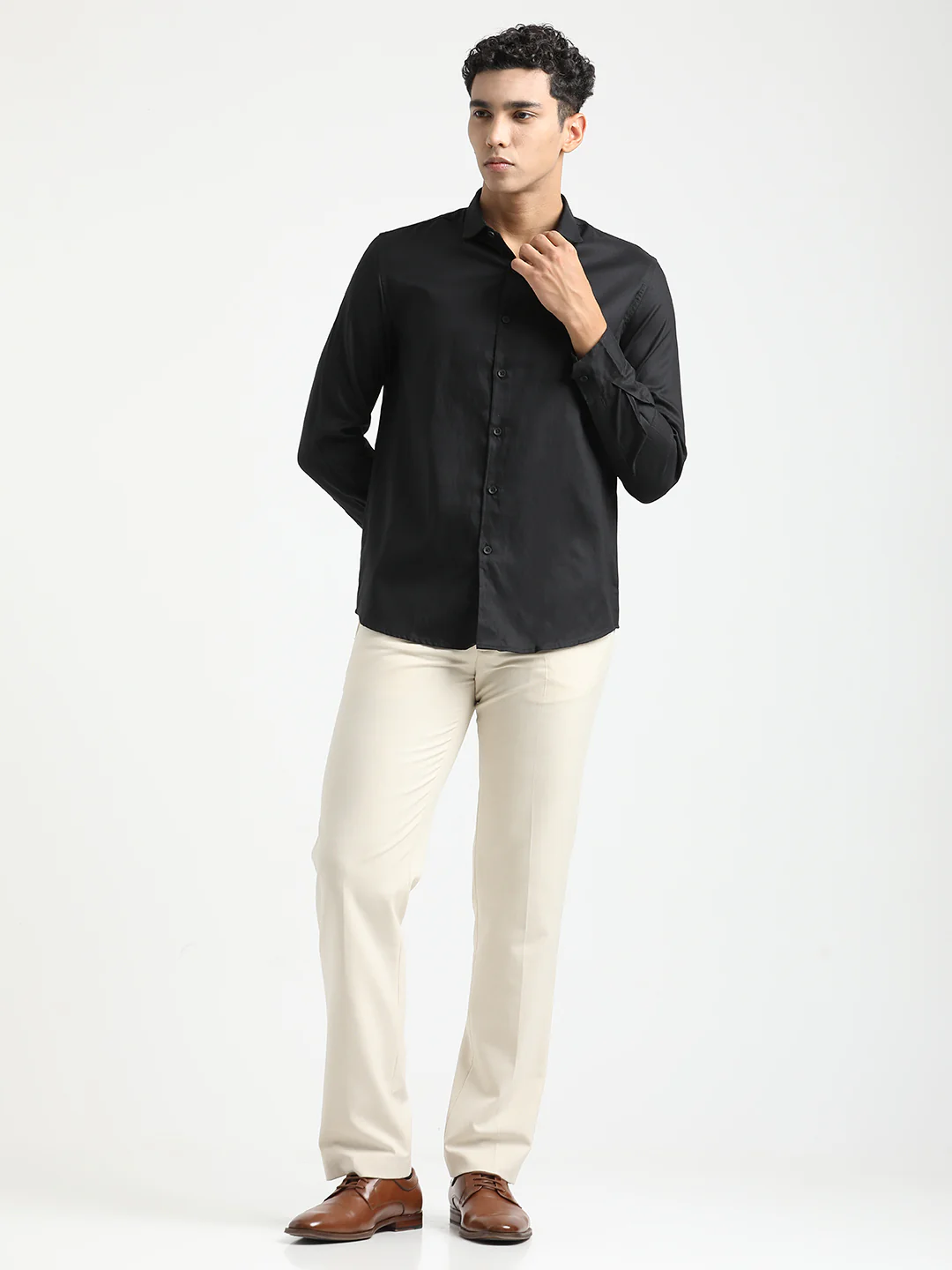 Men Textured Cotton Shirt with Dobby Weave - Image 3