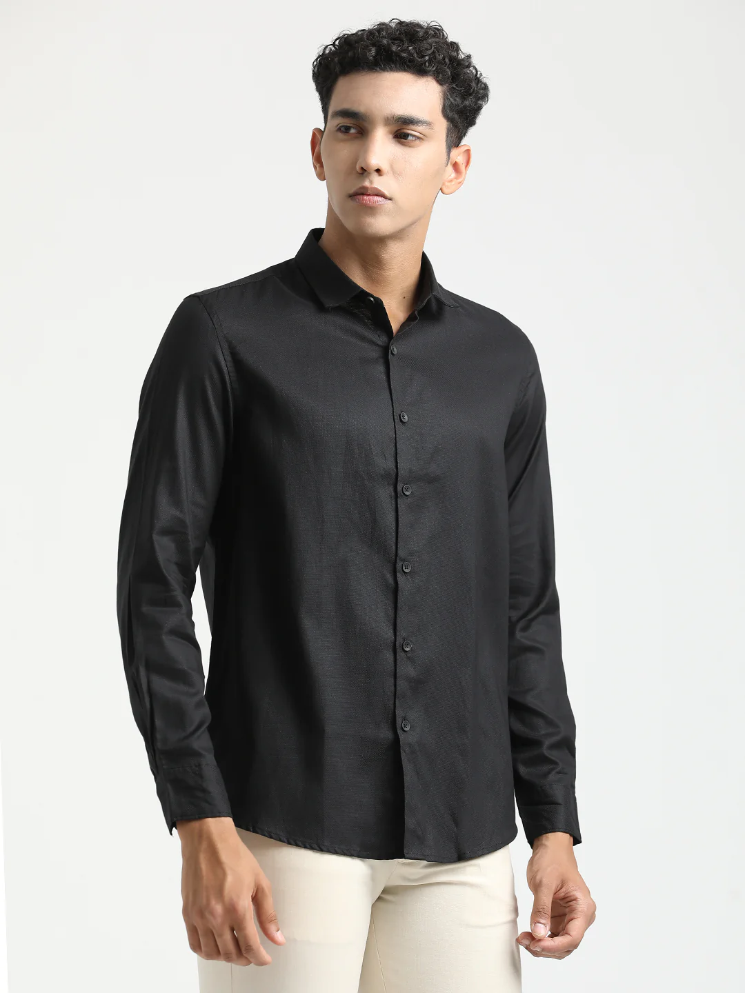 Men Textured Cotton Shirt with Dobby Weave - Image 4