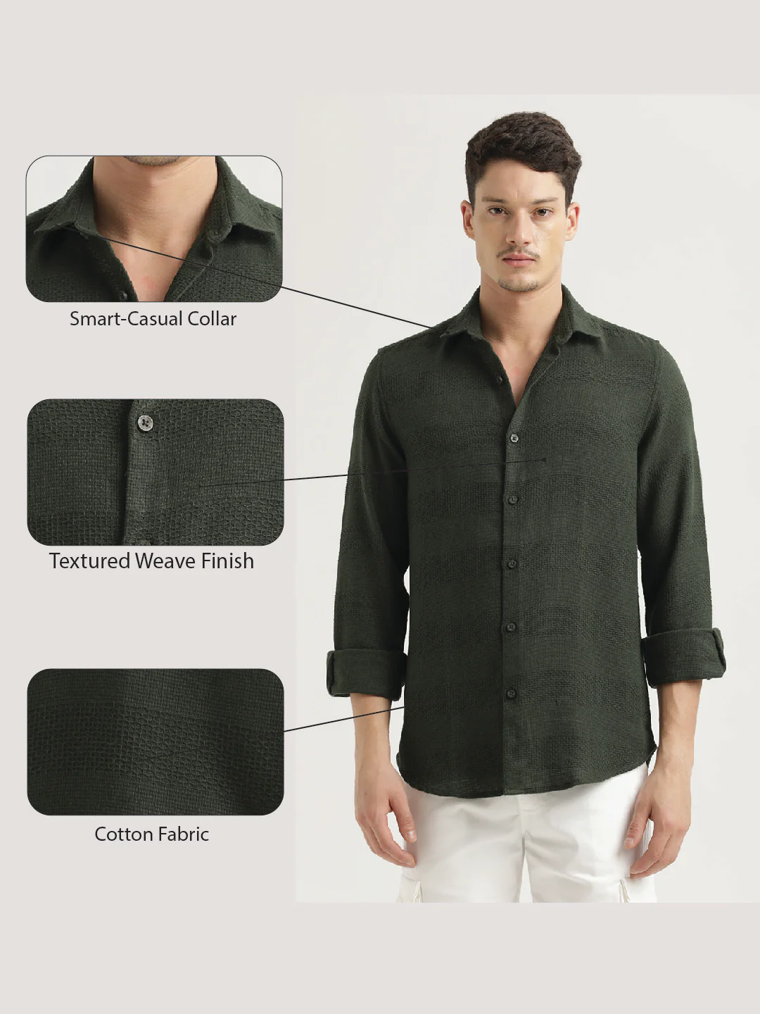 Men Textured Cotton Slim-Fit Shirt - Image 2