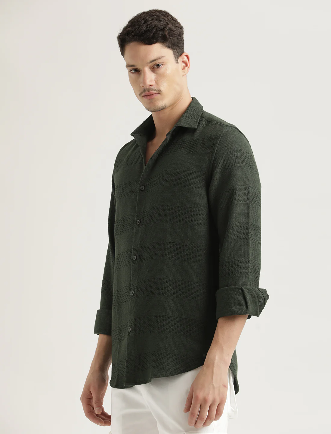 Men Textured Cotton Slim-Fit Shirt - Image 4