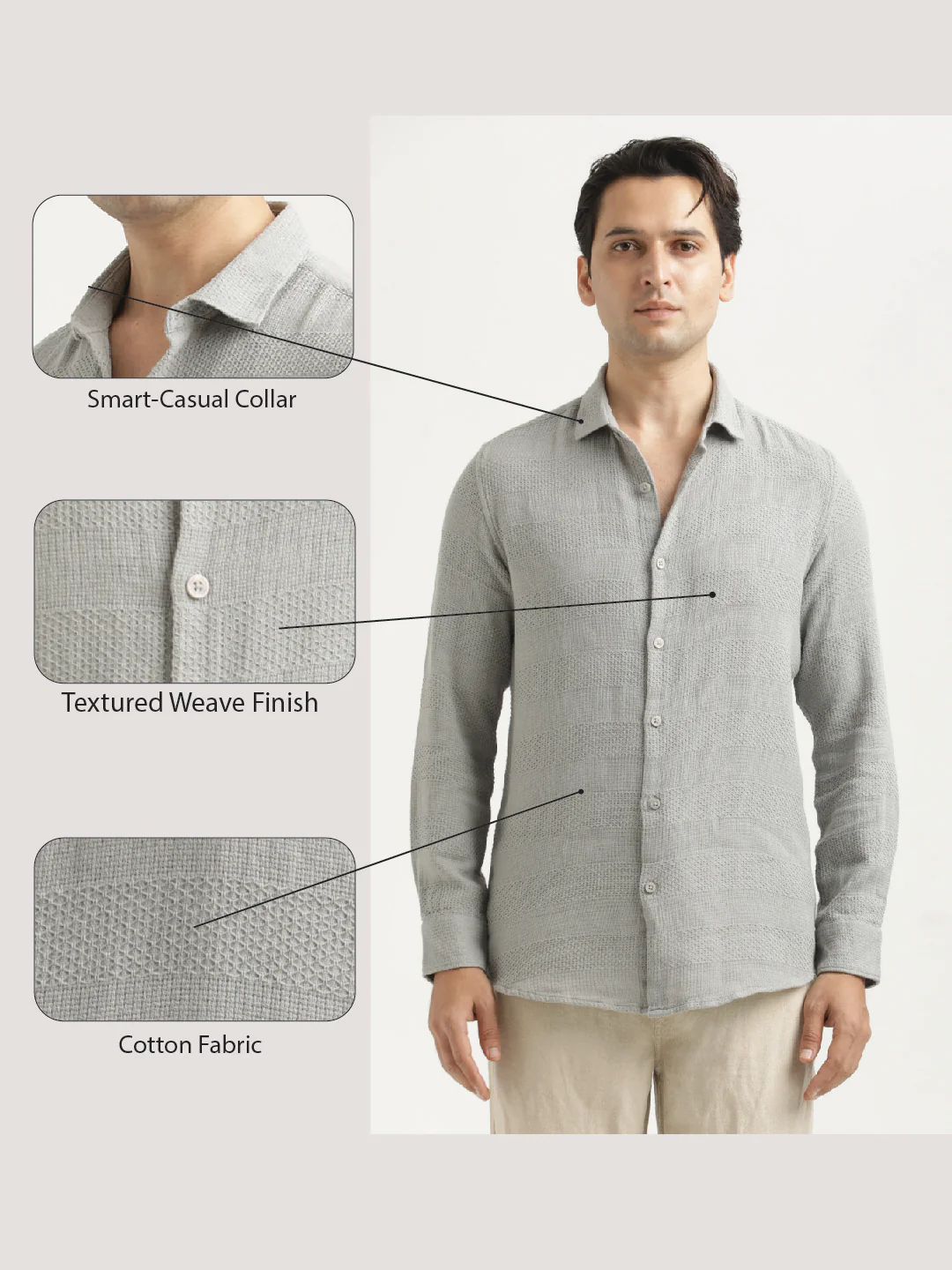Men Textured Cotton Slim-Fit Shirt - Image 2
