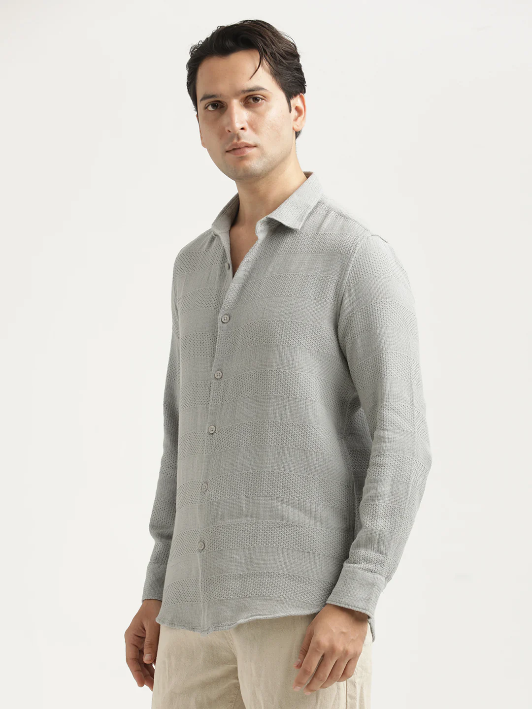 Men Textured Cotton Slim-Fit Shirt - Image 6