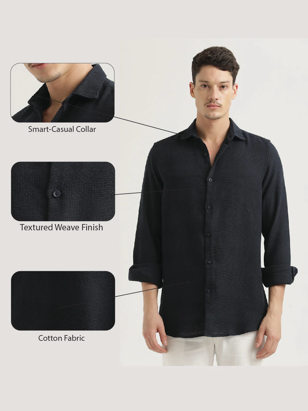Men Textured Cotton Slim-Fit Shirt - Image 2