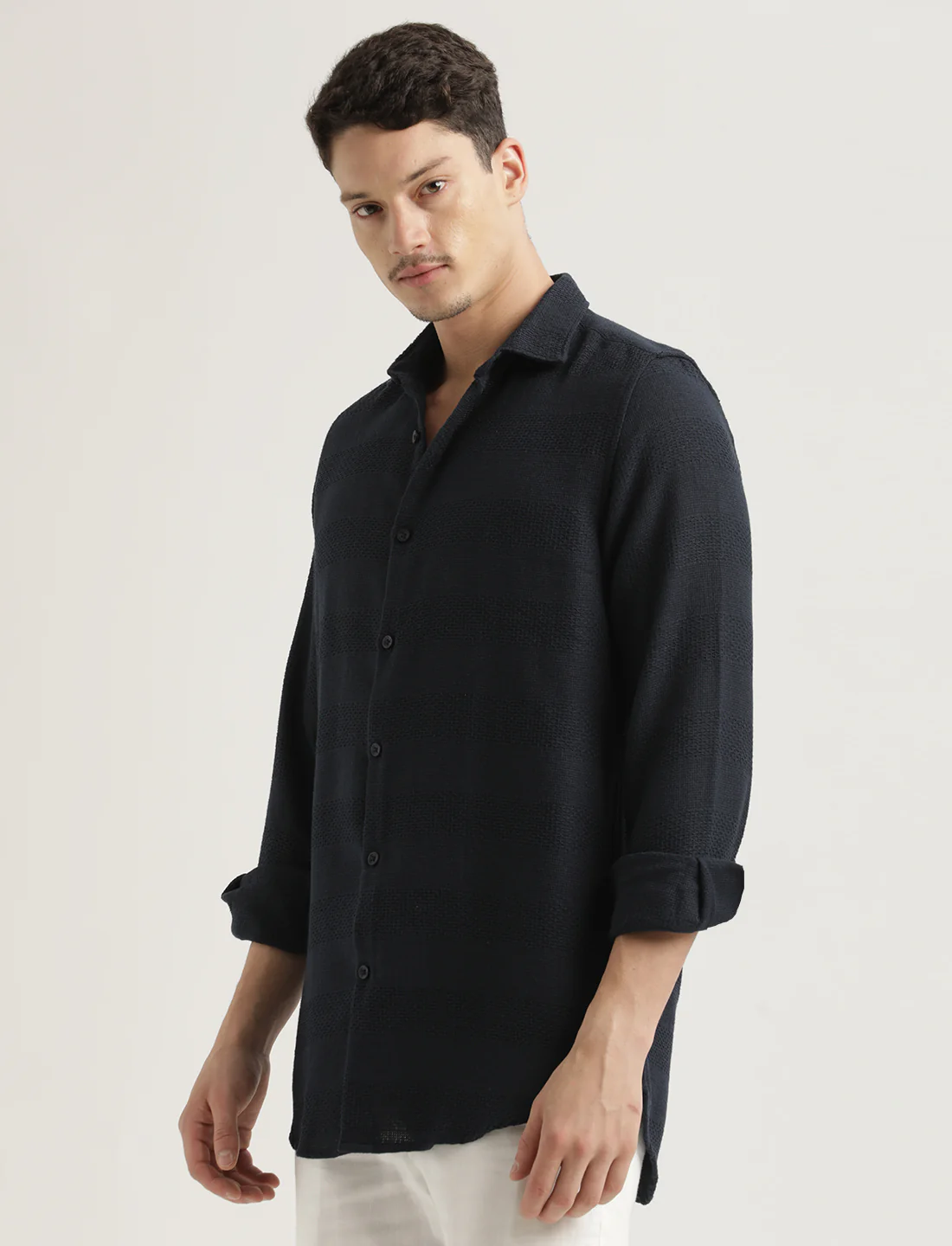 Men Textured Cotton Slim-Fit Shirt - Image 4