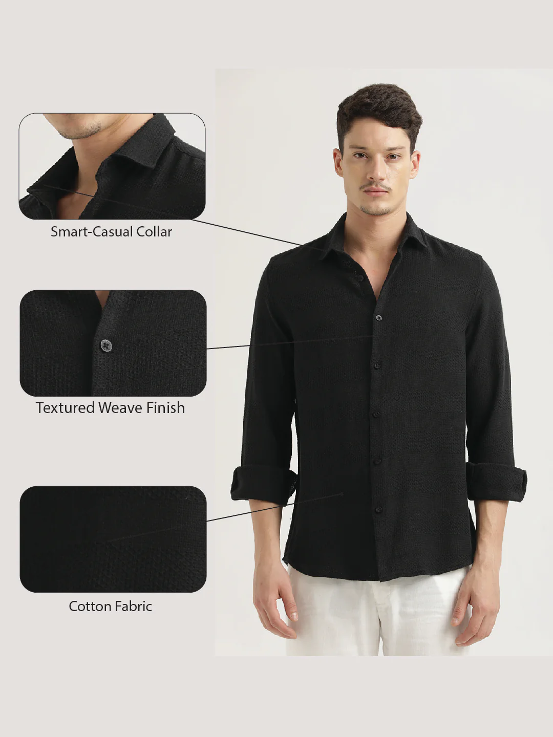 Men Textured Cotton Slim-Fit Shirt - Image 2