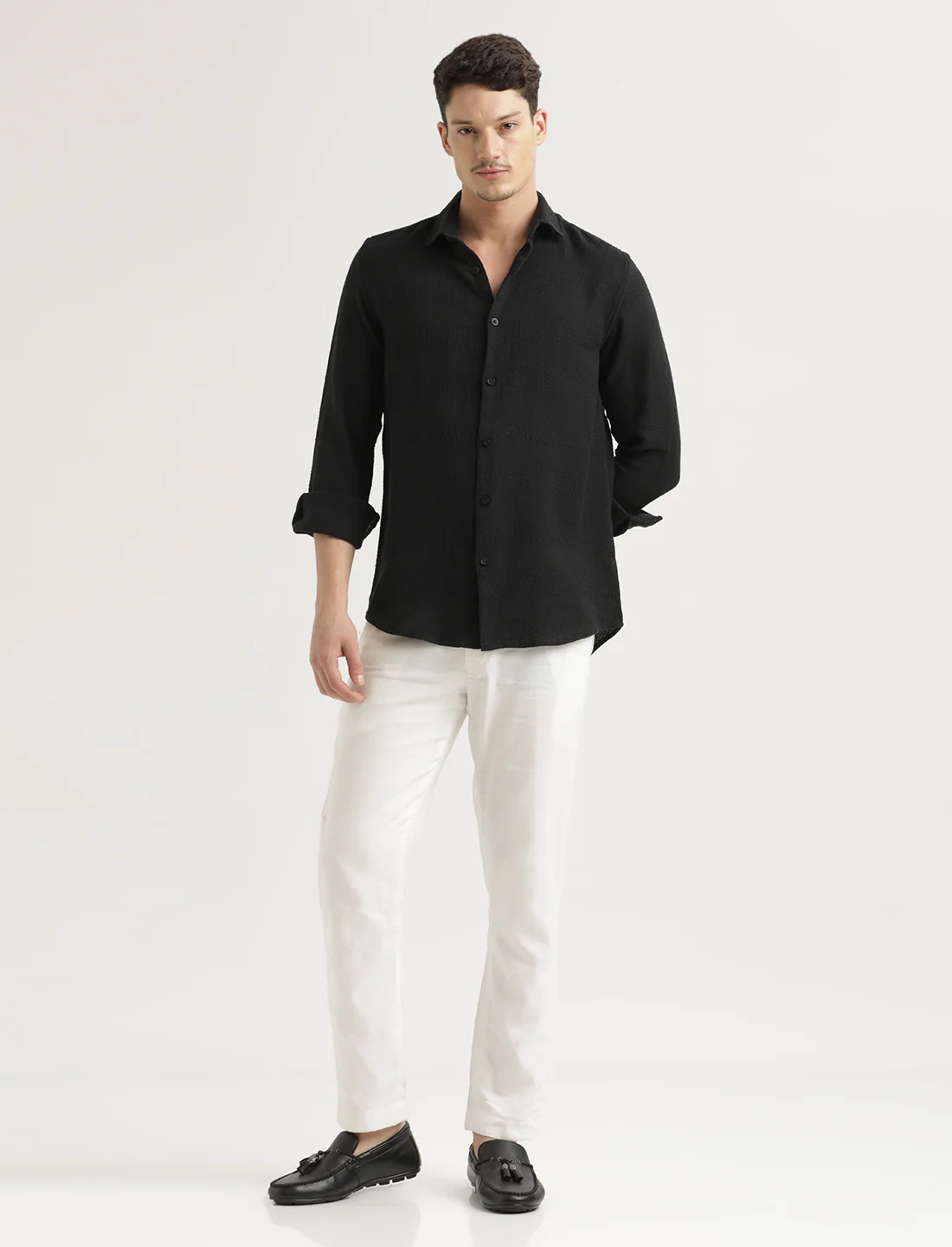 Men Textured Cotton Slim-Fit Shirt - Image 4