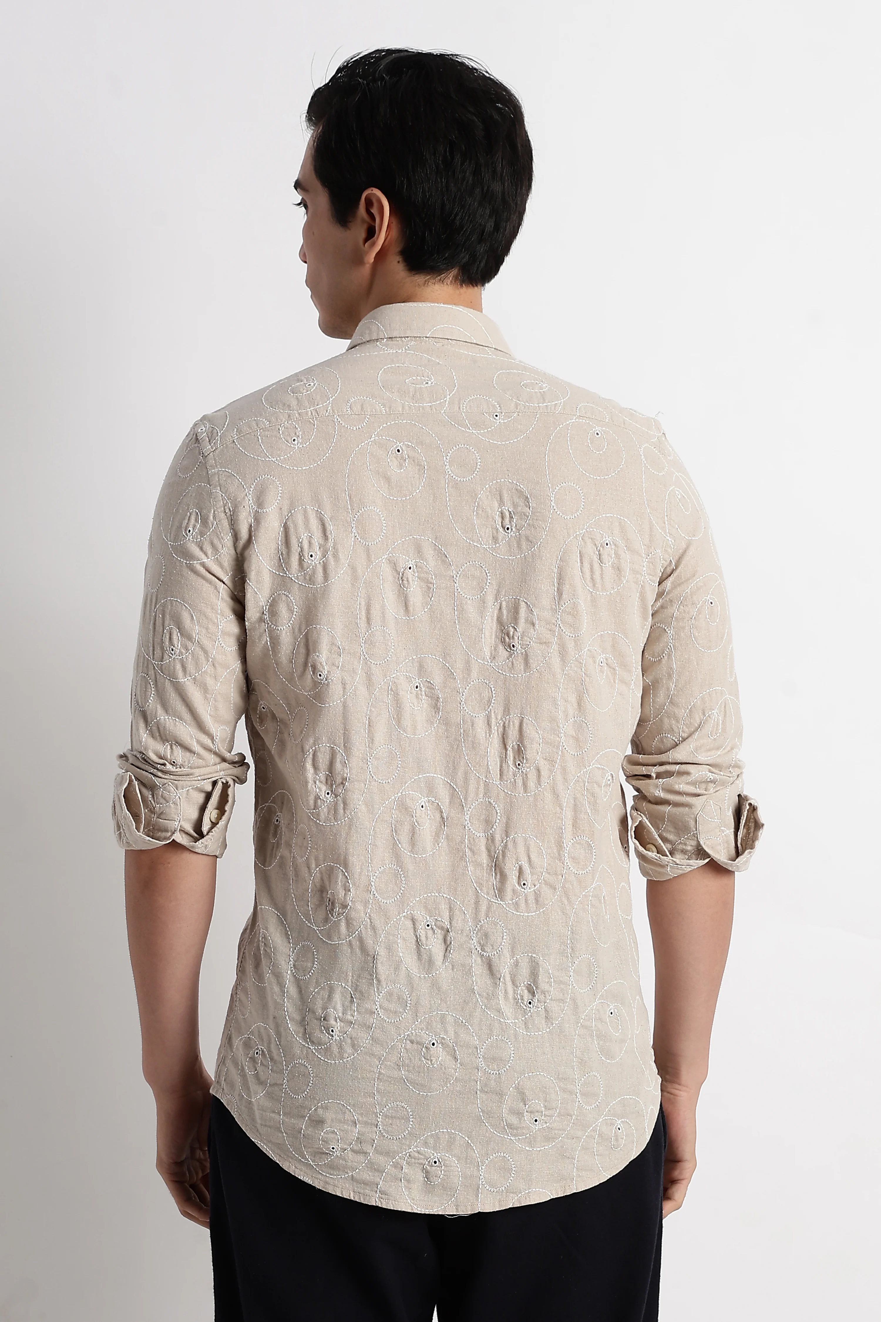 Men Textured Embroidered Cotton Shirt - Image 4