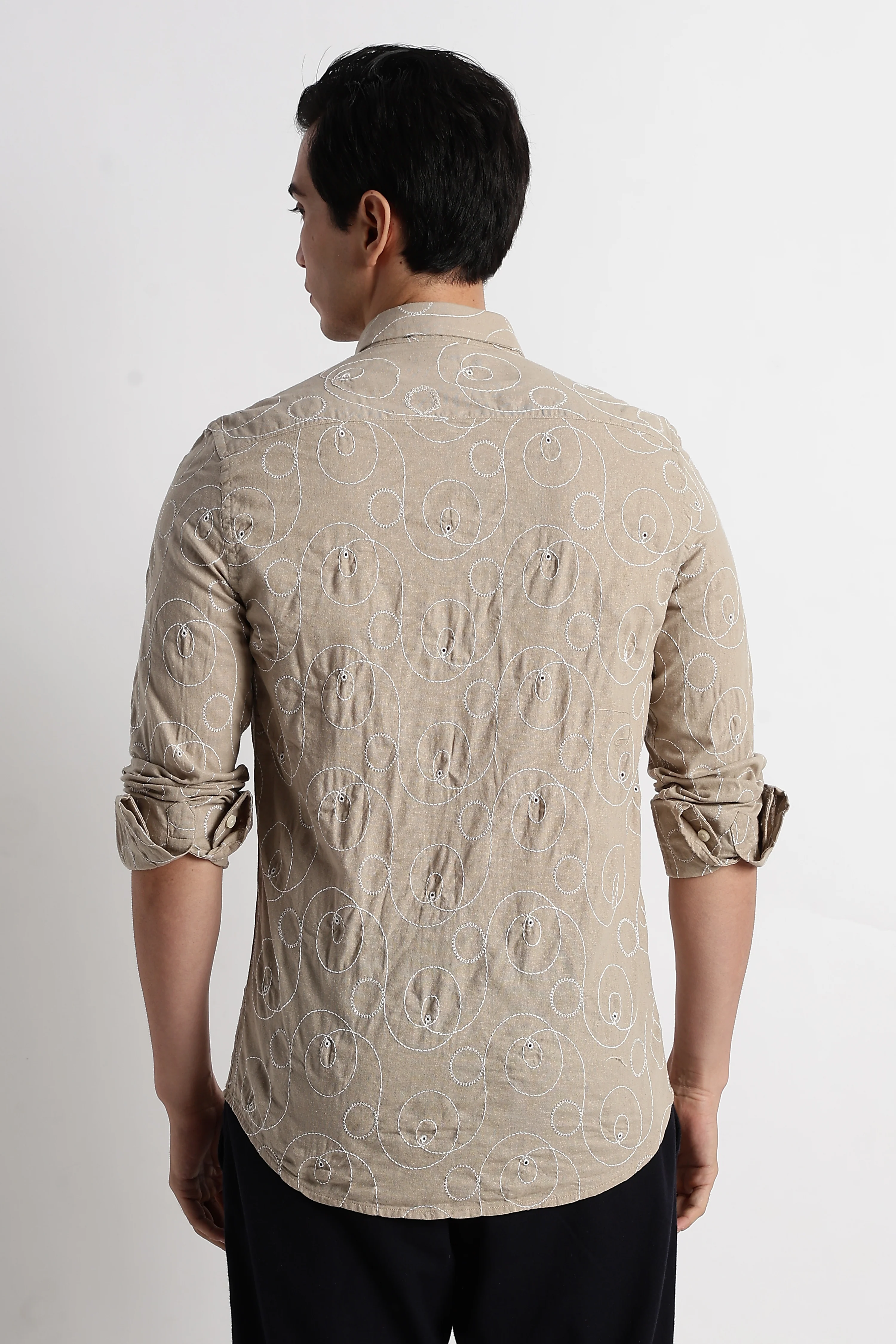 Men Textured Embroidered Cotton Shirt - Image 2