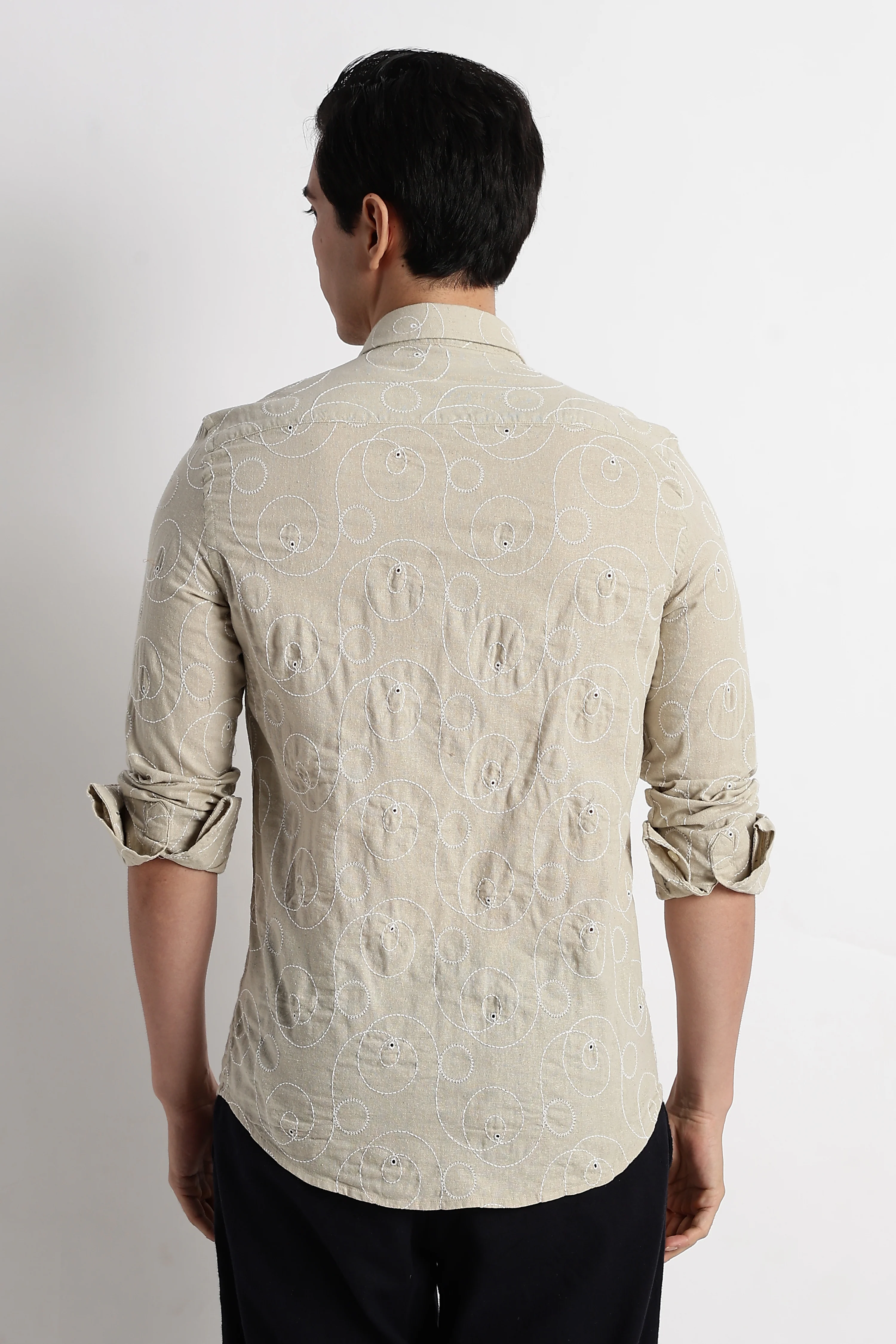 Men Textured Embroidered Cotton Shirt - Image 2
