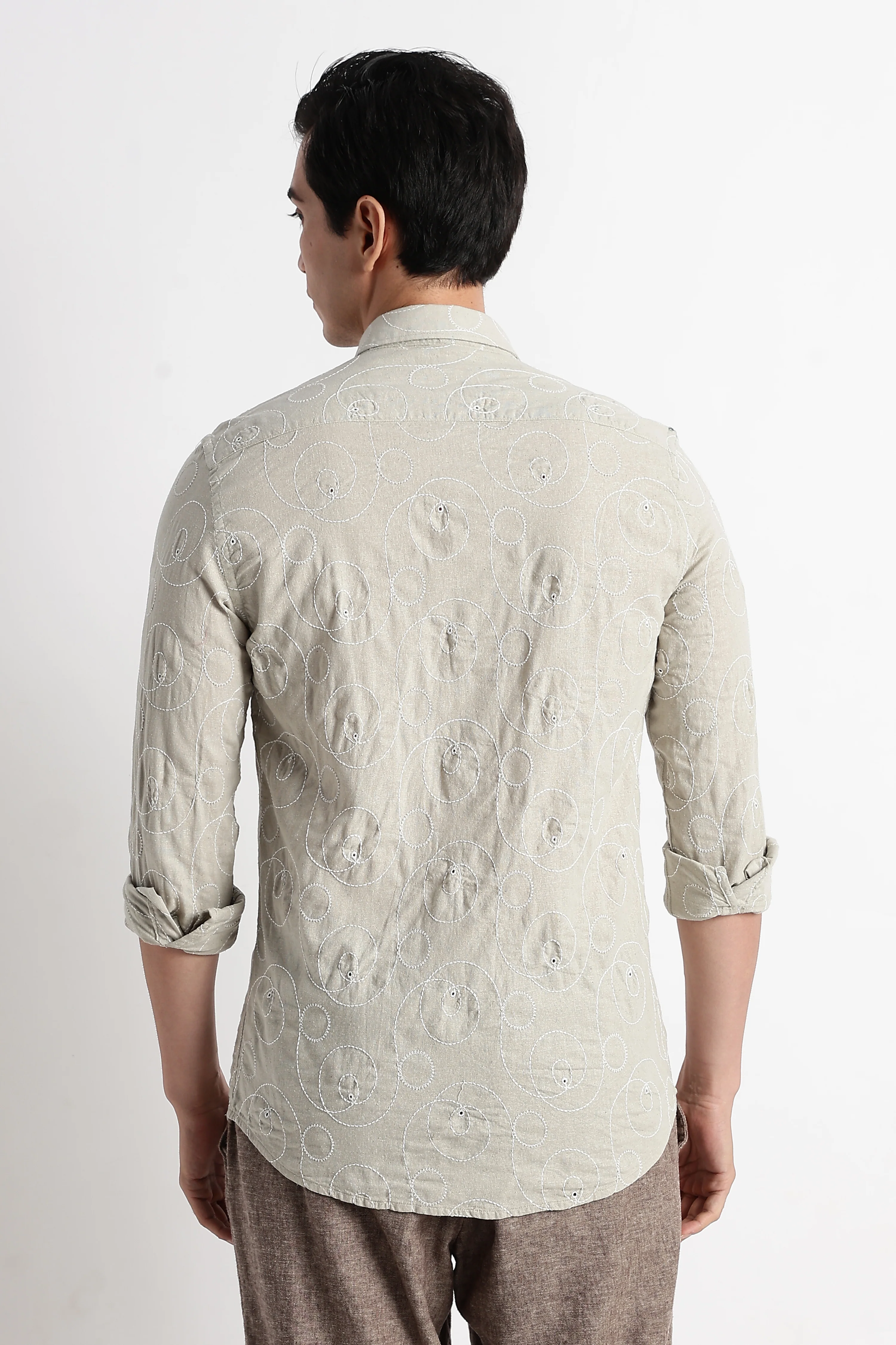 Men Textured Embroidered Cotton Shirt - Image 2