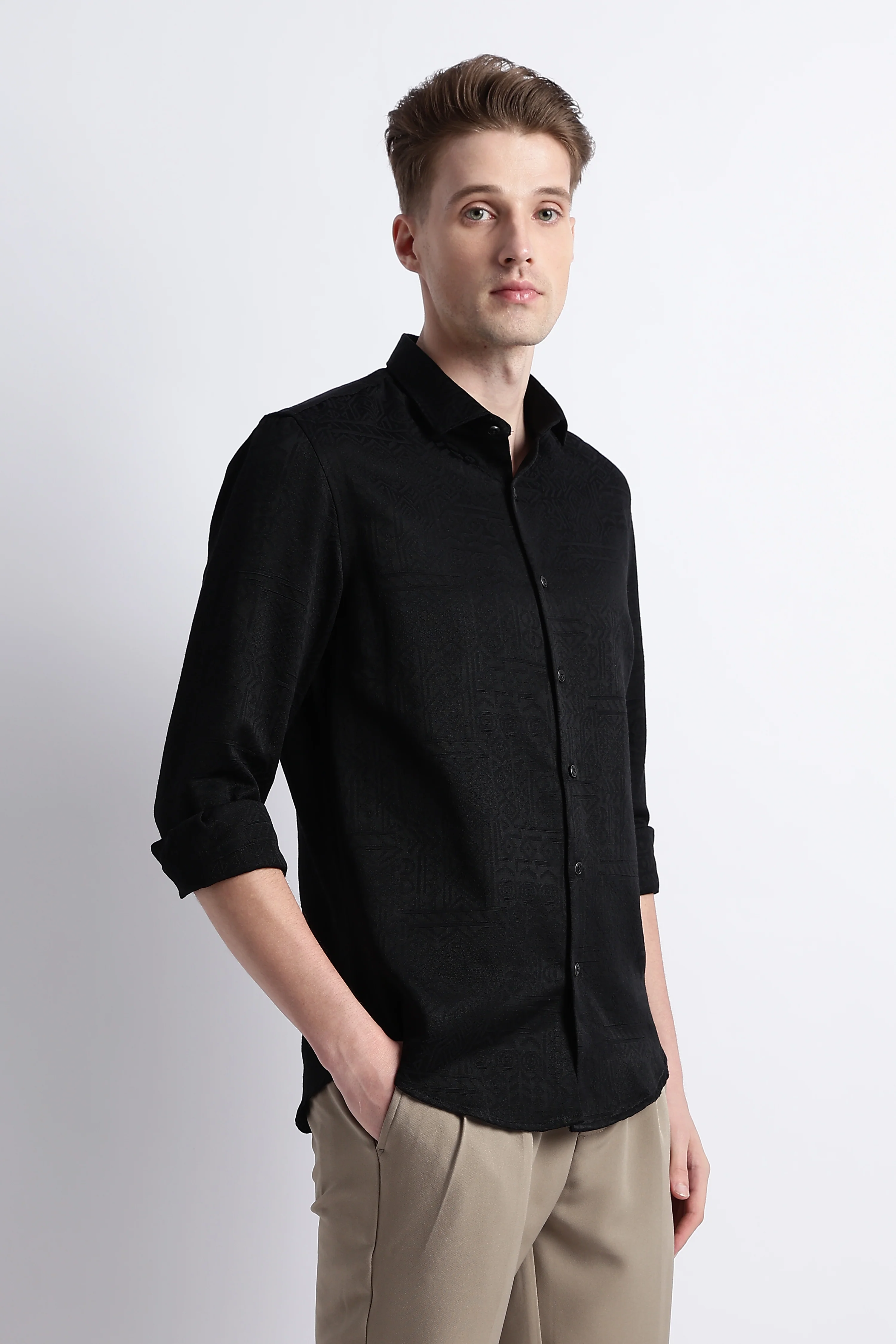 Men Textured Jacquard Shirt - Image 3