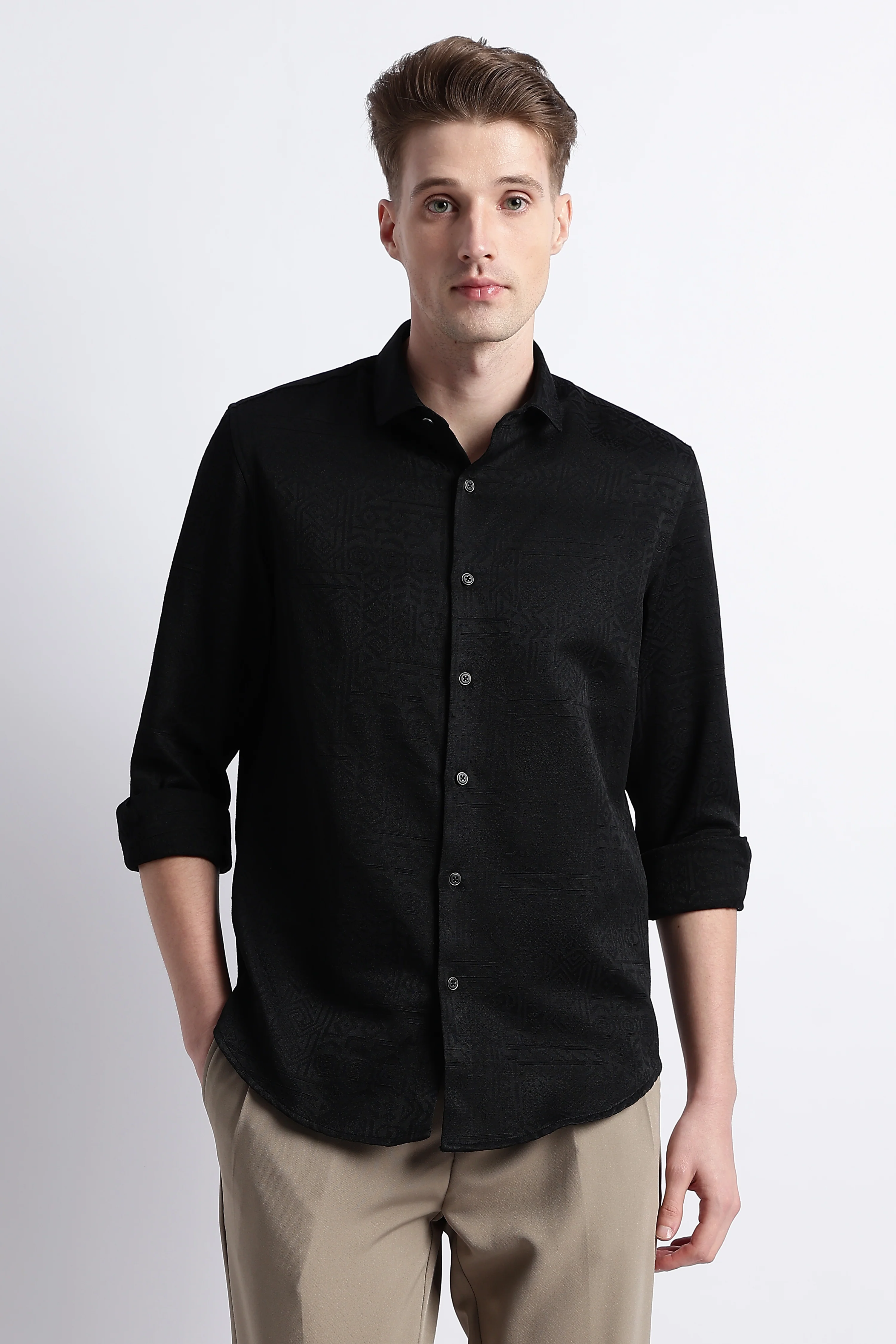 Men Textured Jacquard Shirt - Image 5